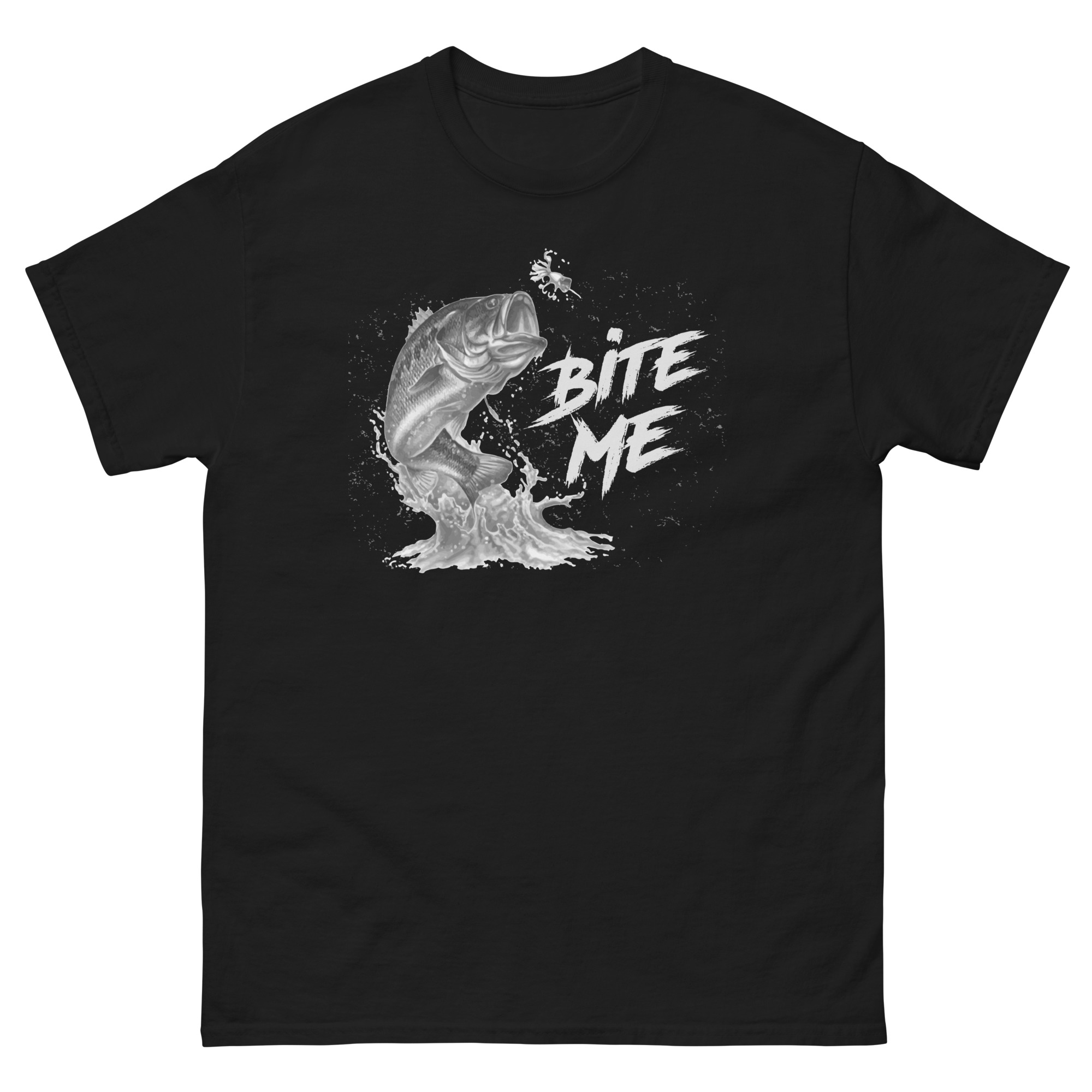 Funny bass fishing shirt with Bite Me text