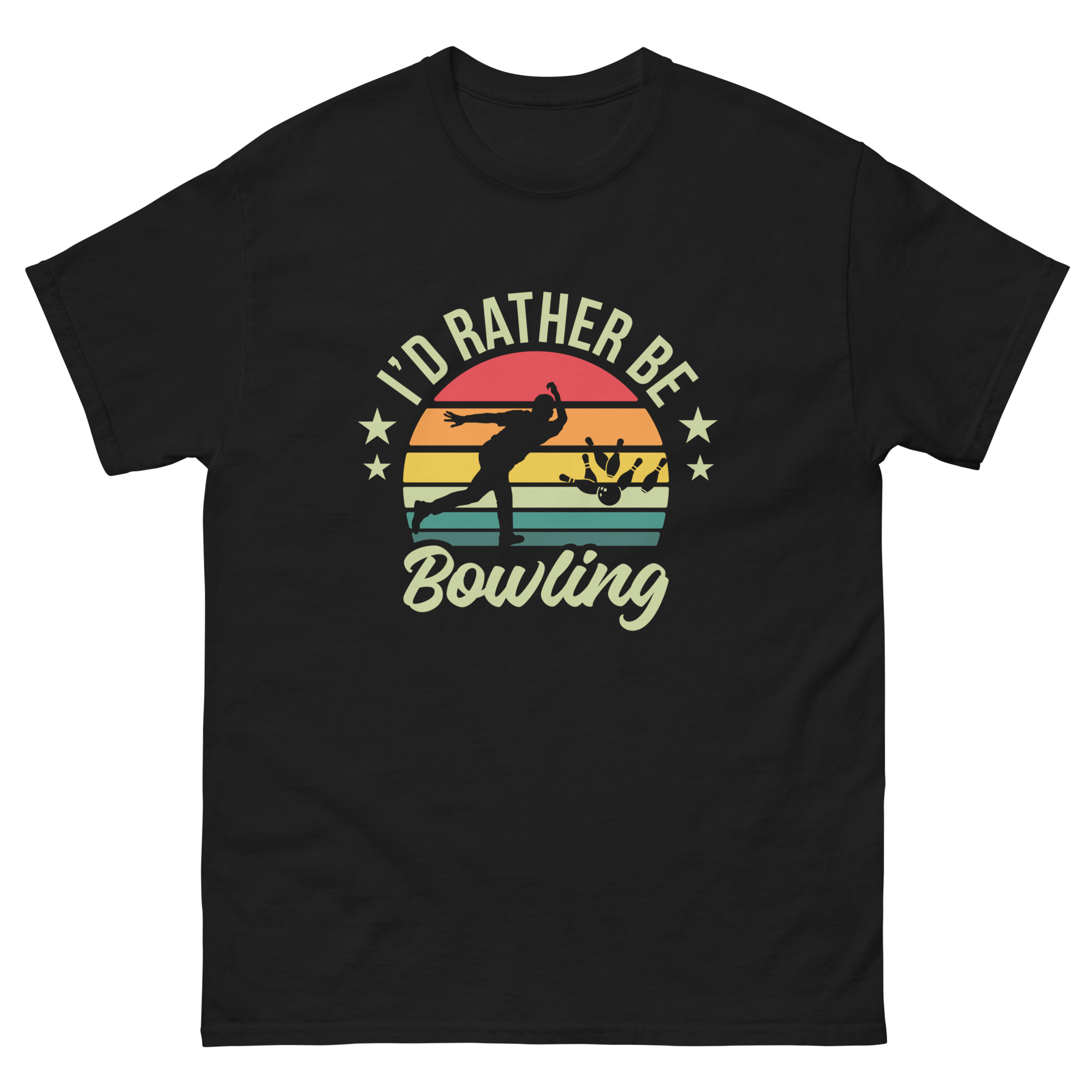 i’d rather be bowling shirt with retro sunset