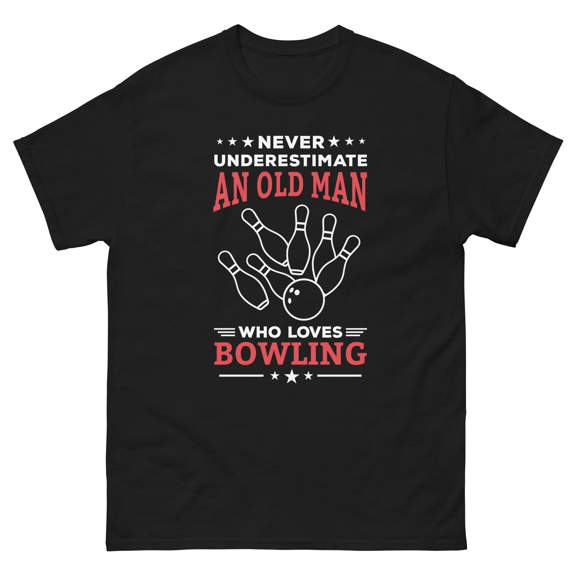 funny old man bowling shirt with pins
