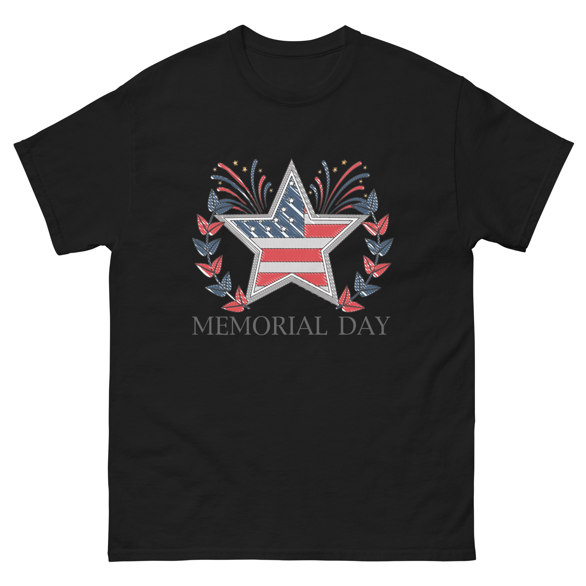 Memorial Day shirt with patriotic star and fireworks
