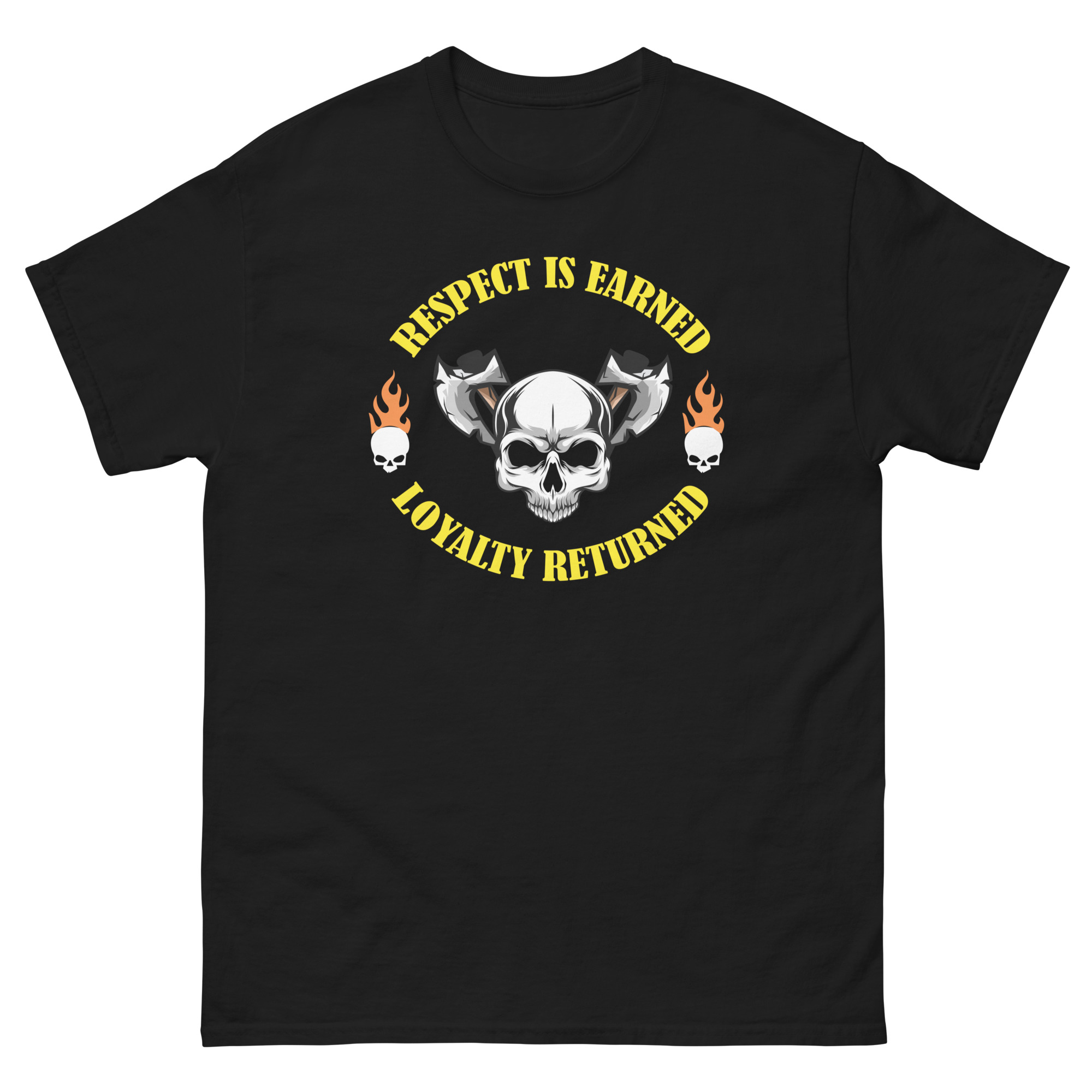 Skull biker t-shirt with respect is earned loyalty returned slogan