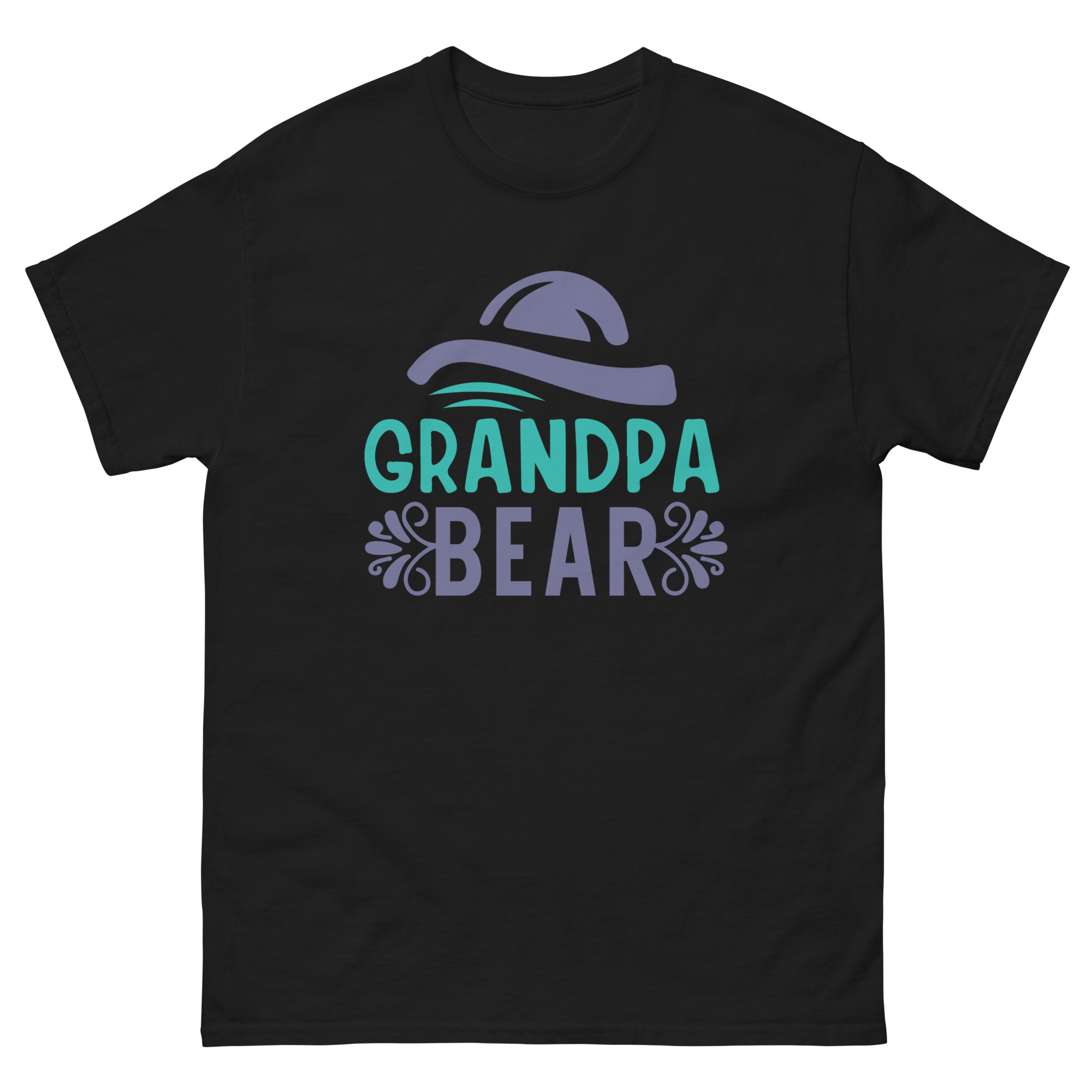 grandpa bear shirt with teal and purple design