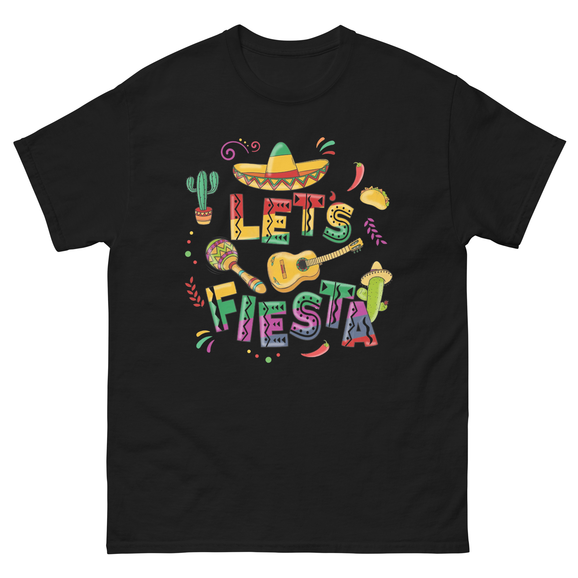 Let’s Fiesta t-shirt with sombrero and maracas
