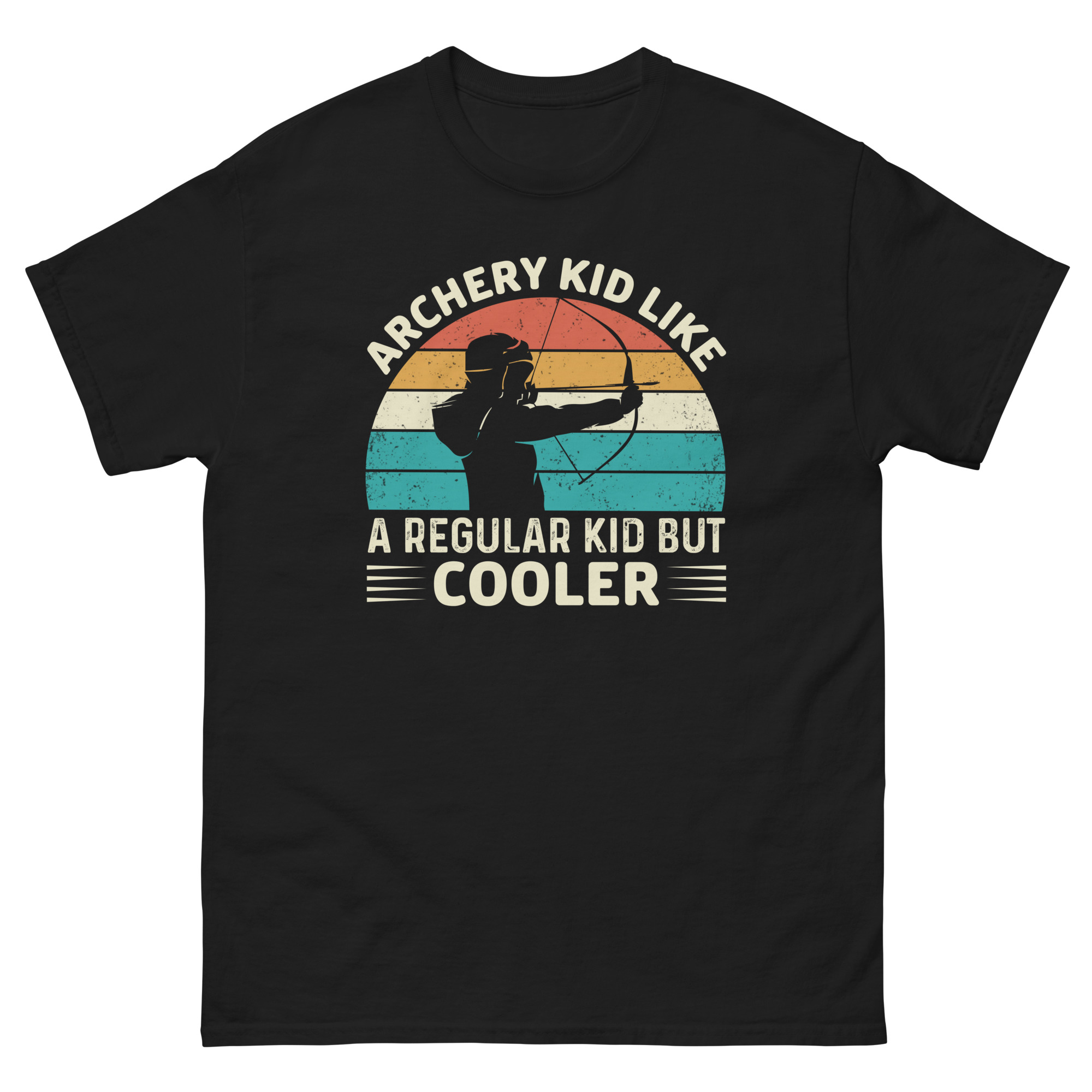 black shirt with archery kid like a regular kid but cooler quote