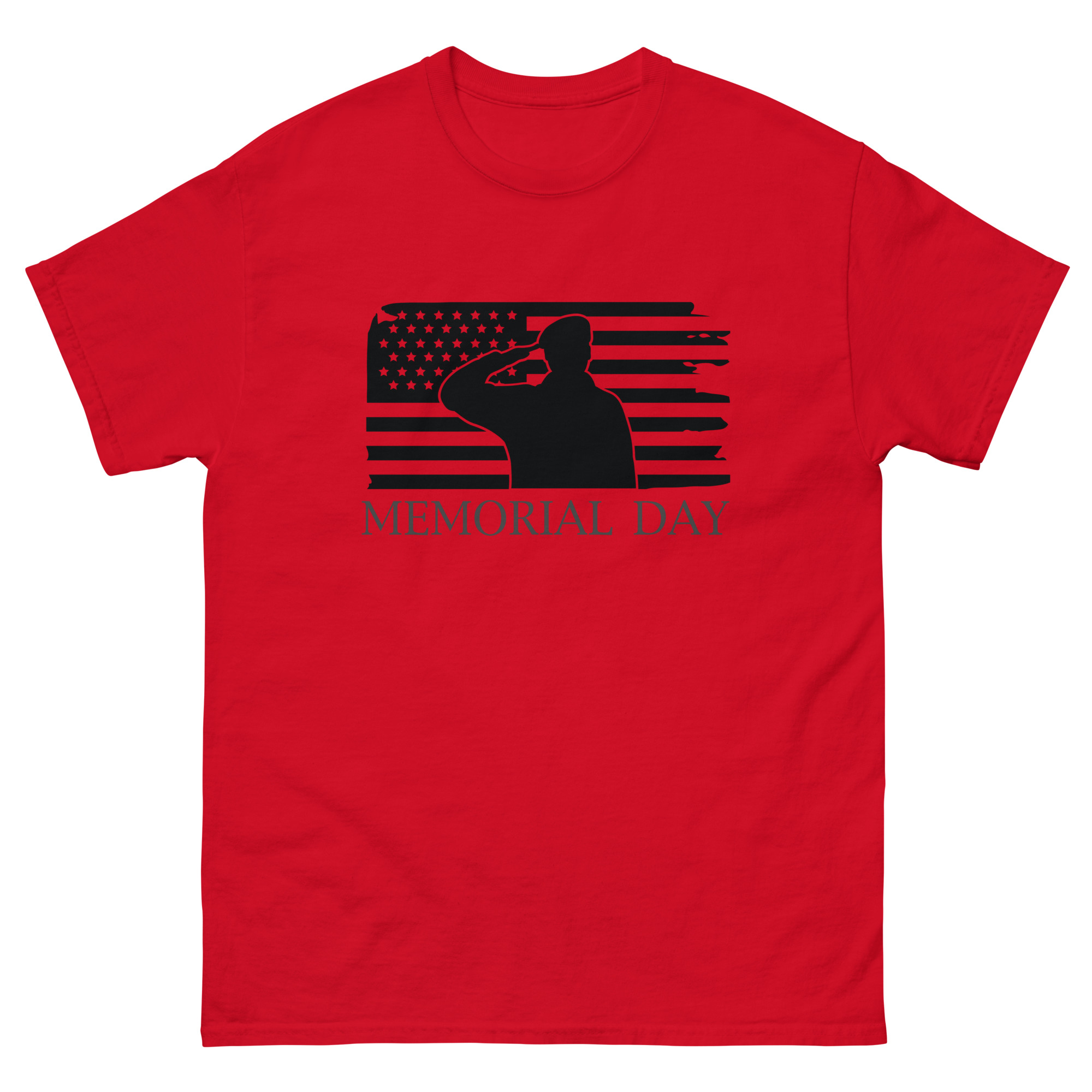 Red Memorial Day shirt with saluting soldier silhouette