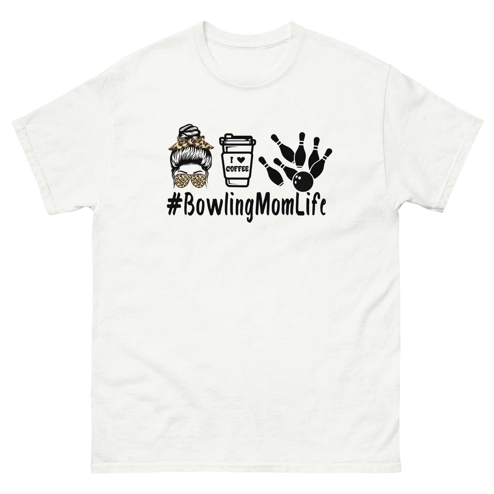 bowling mom shirt with coffee cup and pins