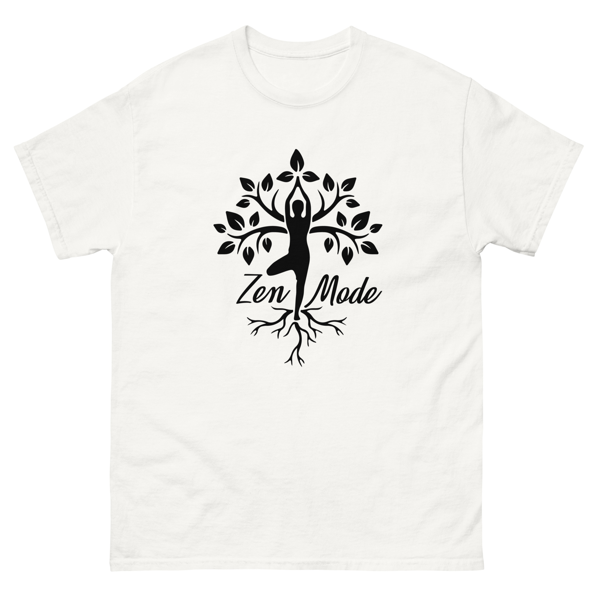 Zen Mode yoga shirt with tree pose and roots design