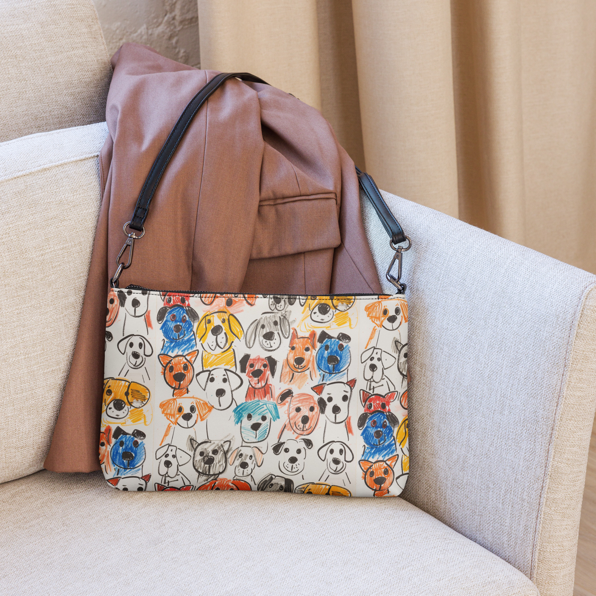 colorful doodle dog face wristlet purse