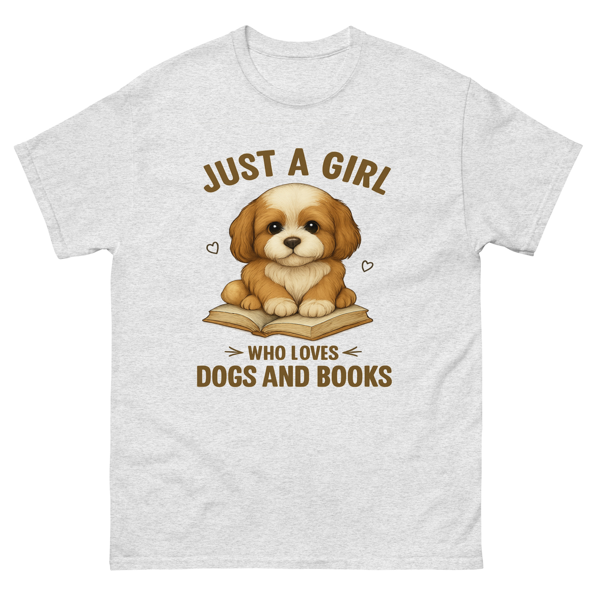 Cute Shih Tzu puppy on book graphic T-shirt for women