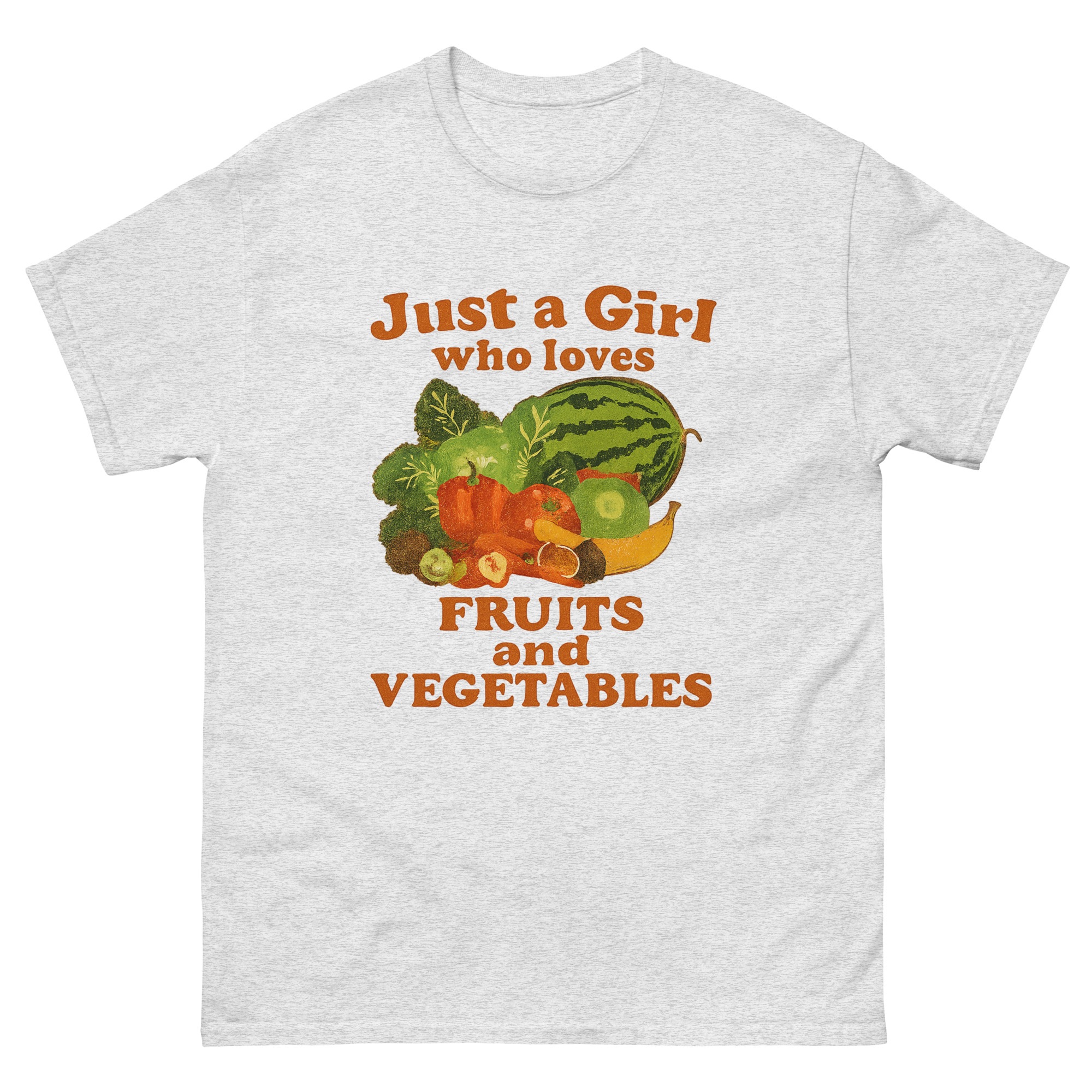 Just a Girl Who Loves Fruits and Vegetables shirt with produce design
