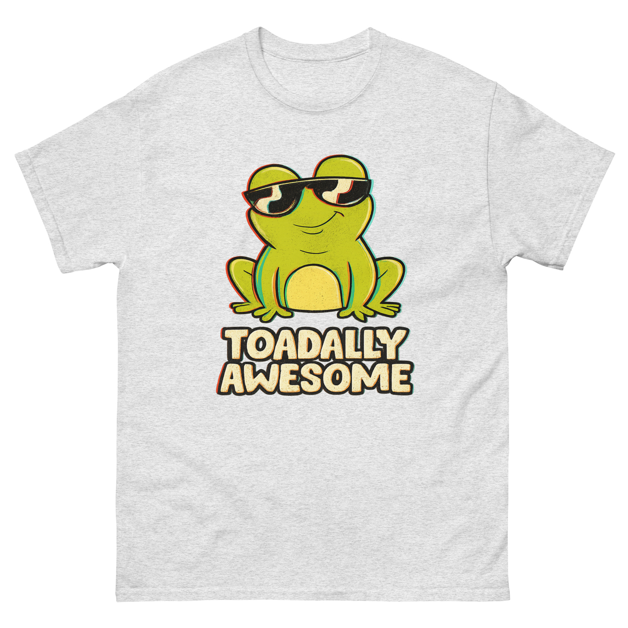 Toadally Awesome frog t shirt with cartoon frog in sunglasses