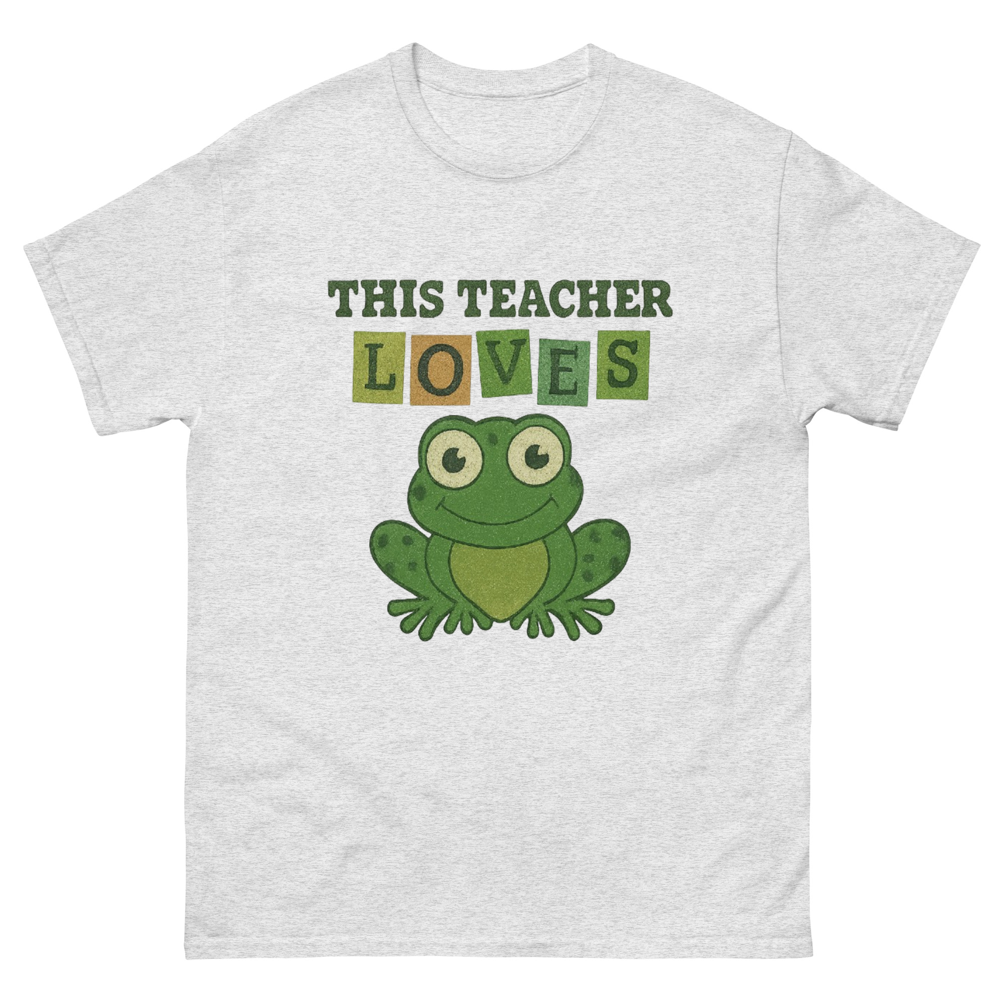 This Teacher Loves Frogs t shirt with cartoon frog graphic