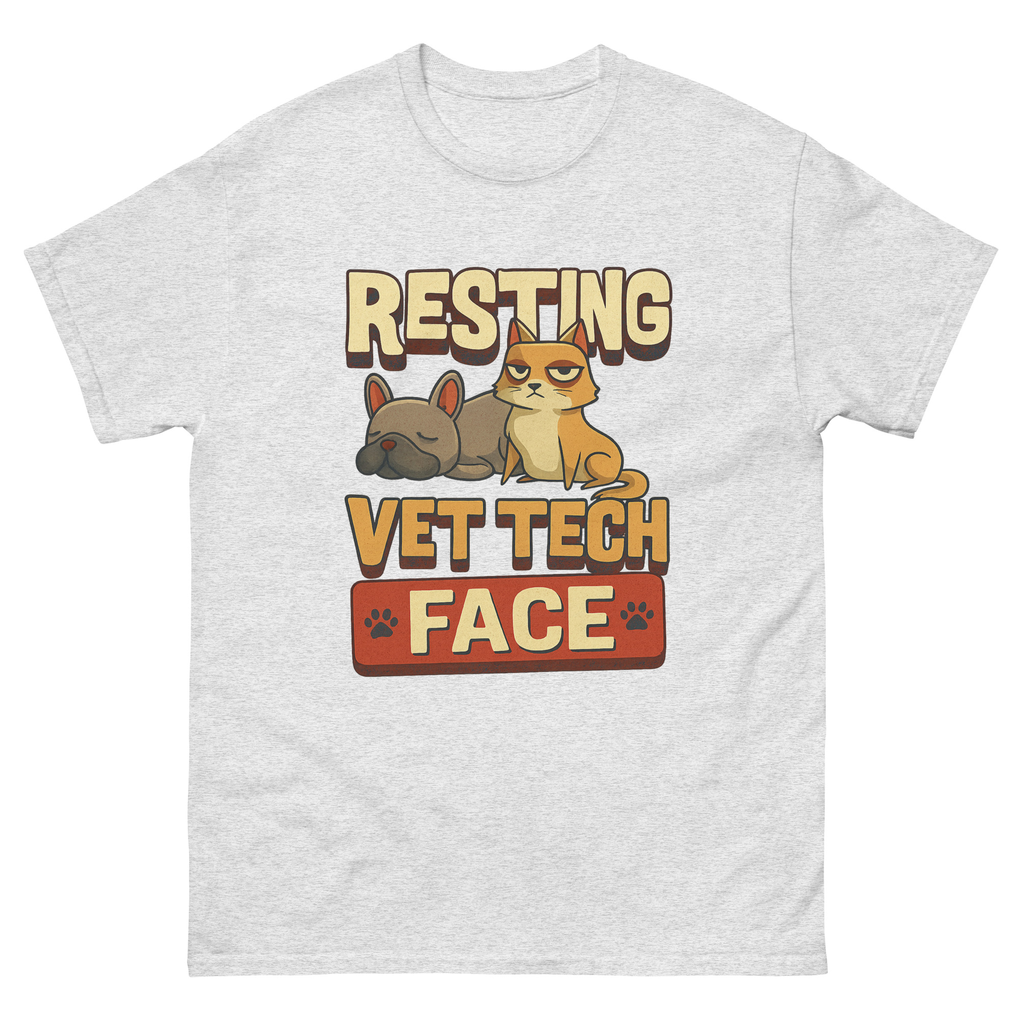 Funny vet tech shirt ideas with resting vet tech face design