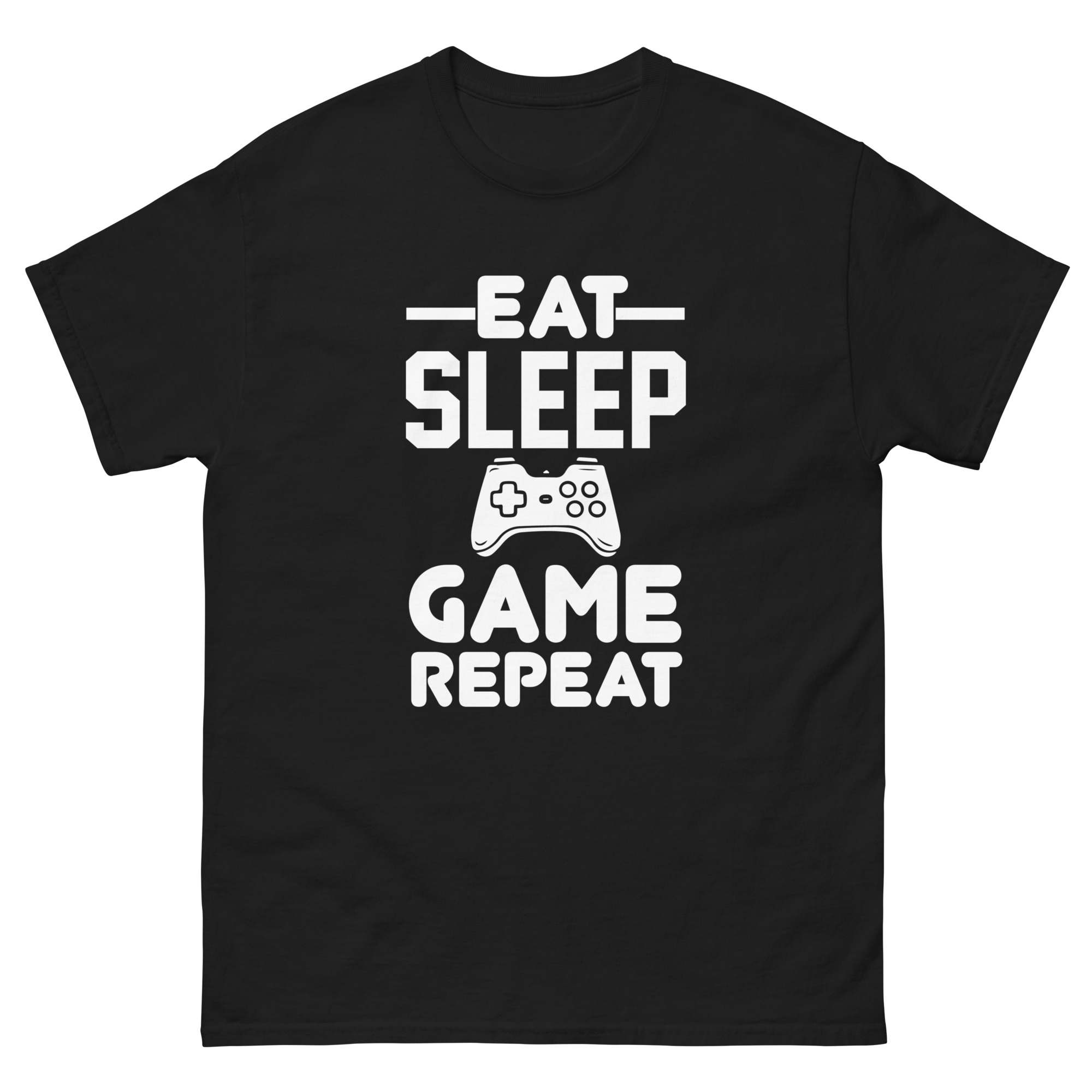 Eat Sleep Game Repeat t-shirt with controller design