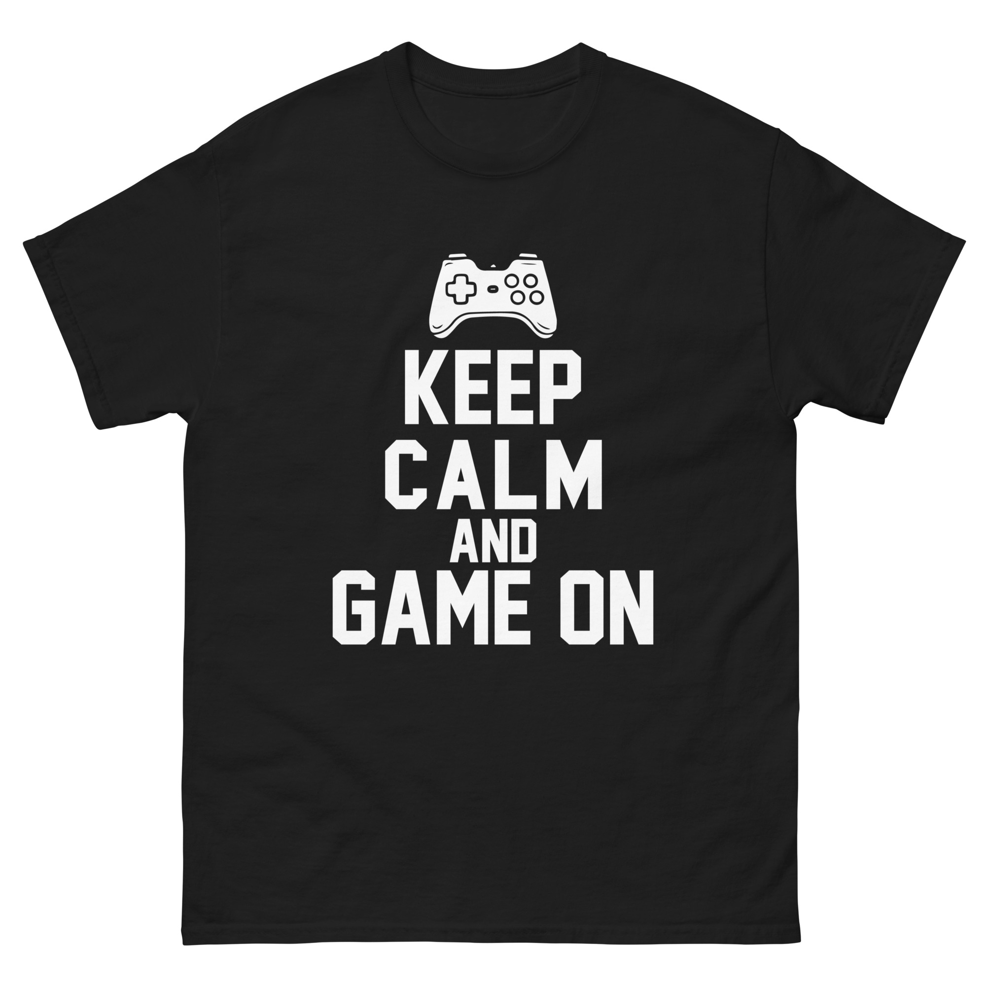 Keep Calm and Game On t-shirt with game controller design