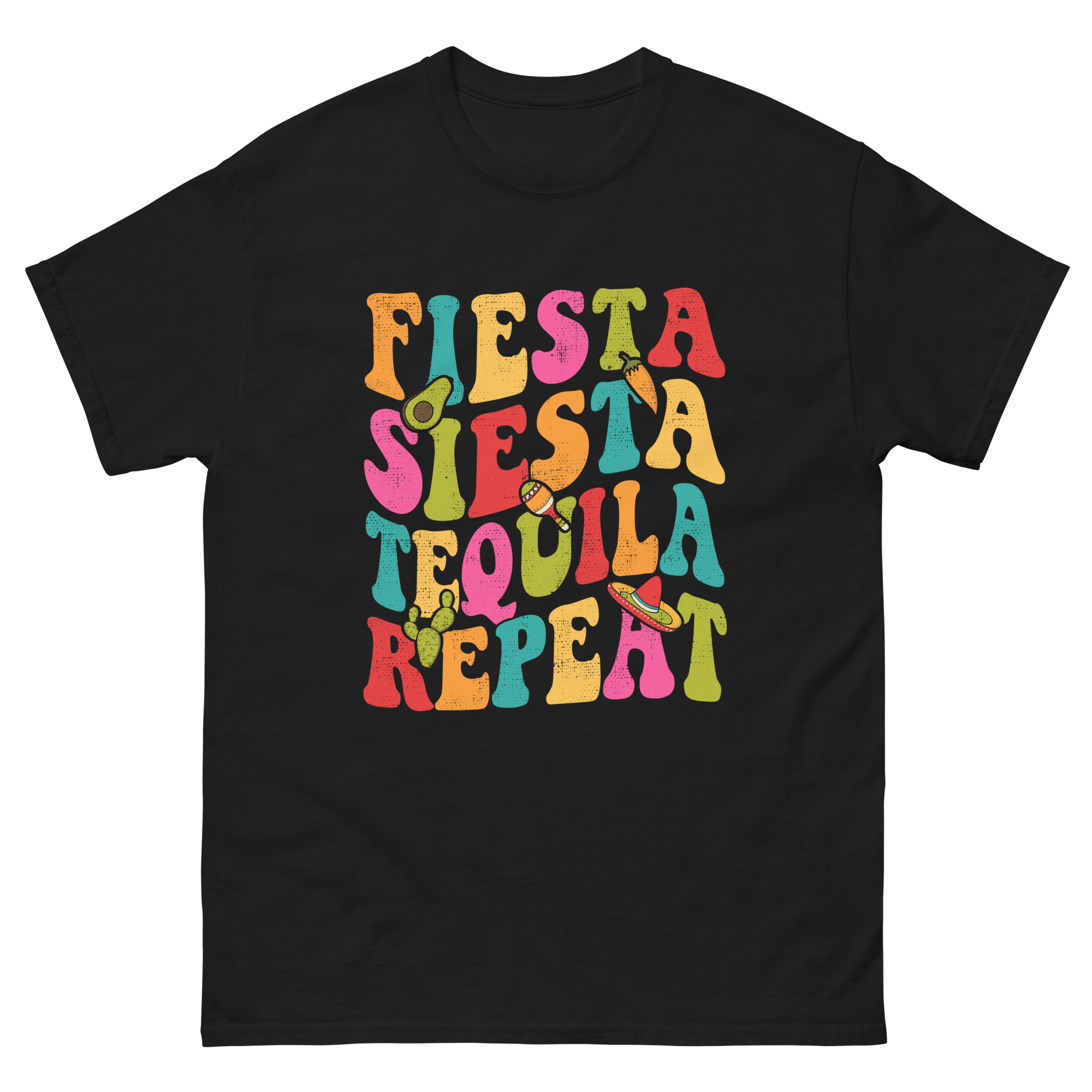 fiesta siesta tequila repeat shirt with retro colors