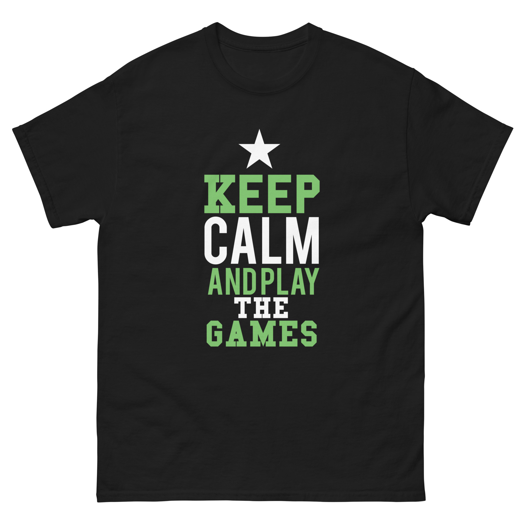 Keep Calm and Play the Games black gamer t-shirt