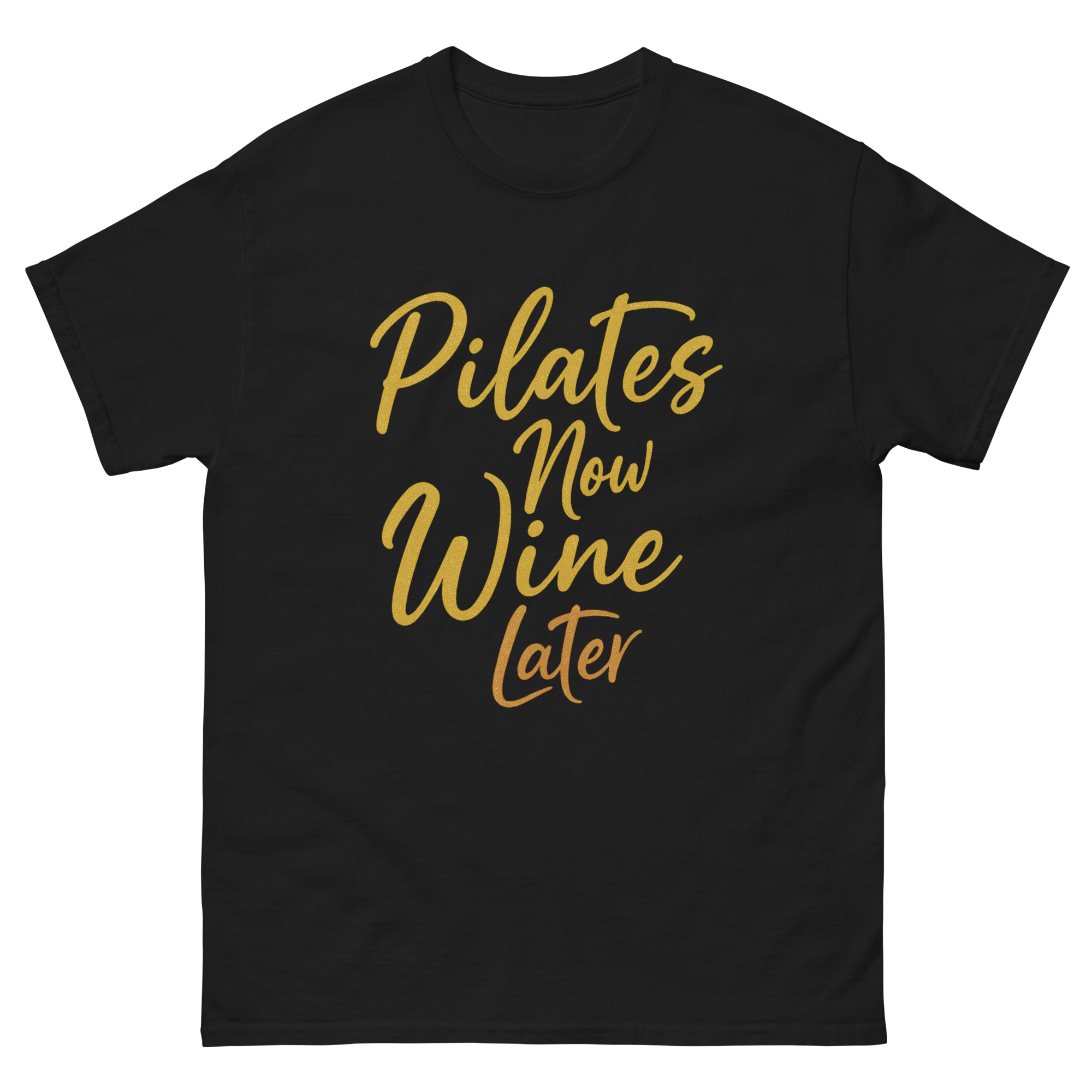 pilates now wine later funny workout t-shirt