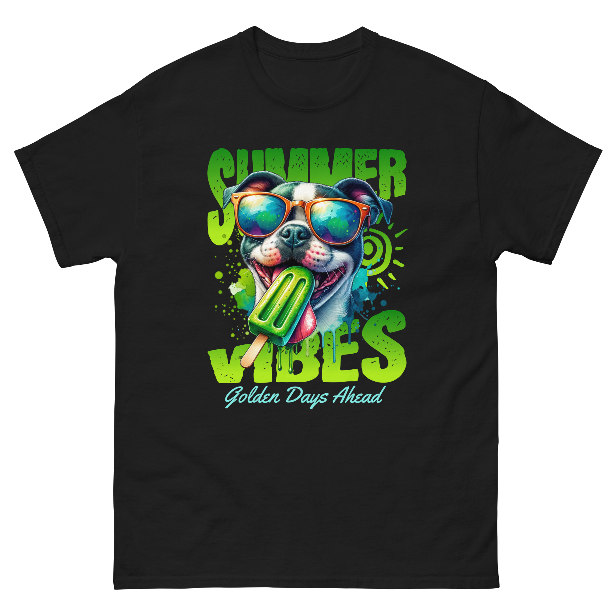 summer vibes dog t shirt with sunglasses and popsicle