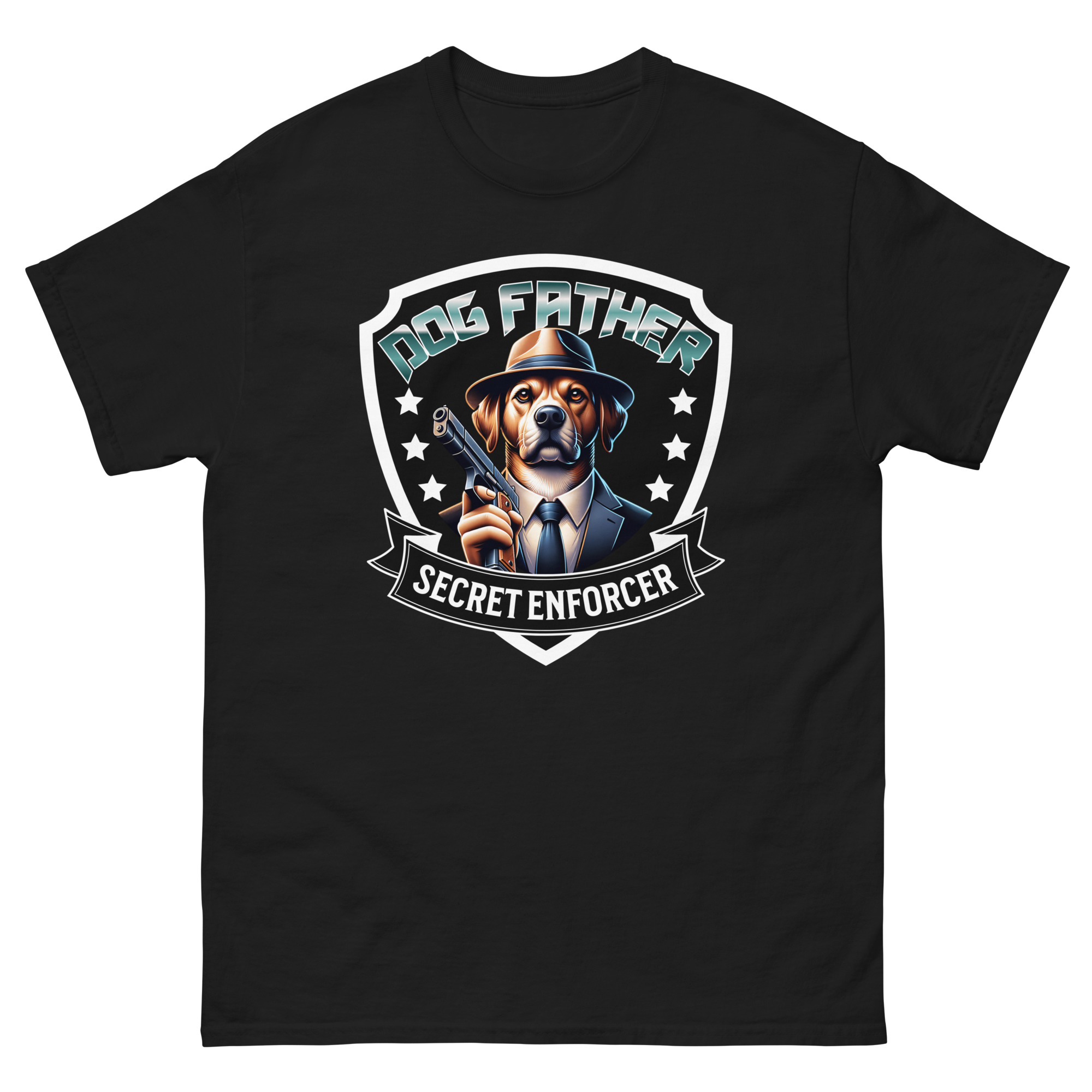 Dog dad novelty shirt with gangster dog design