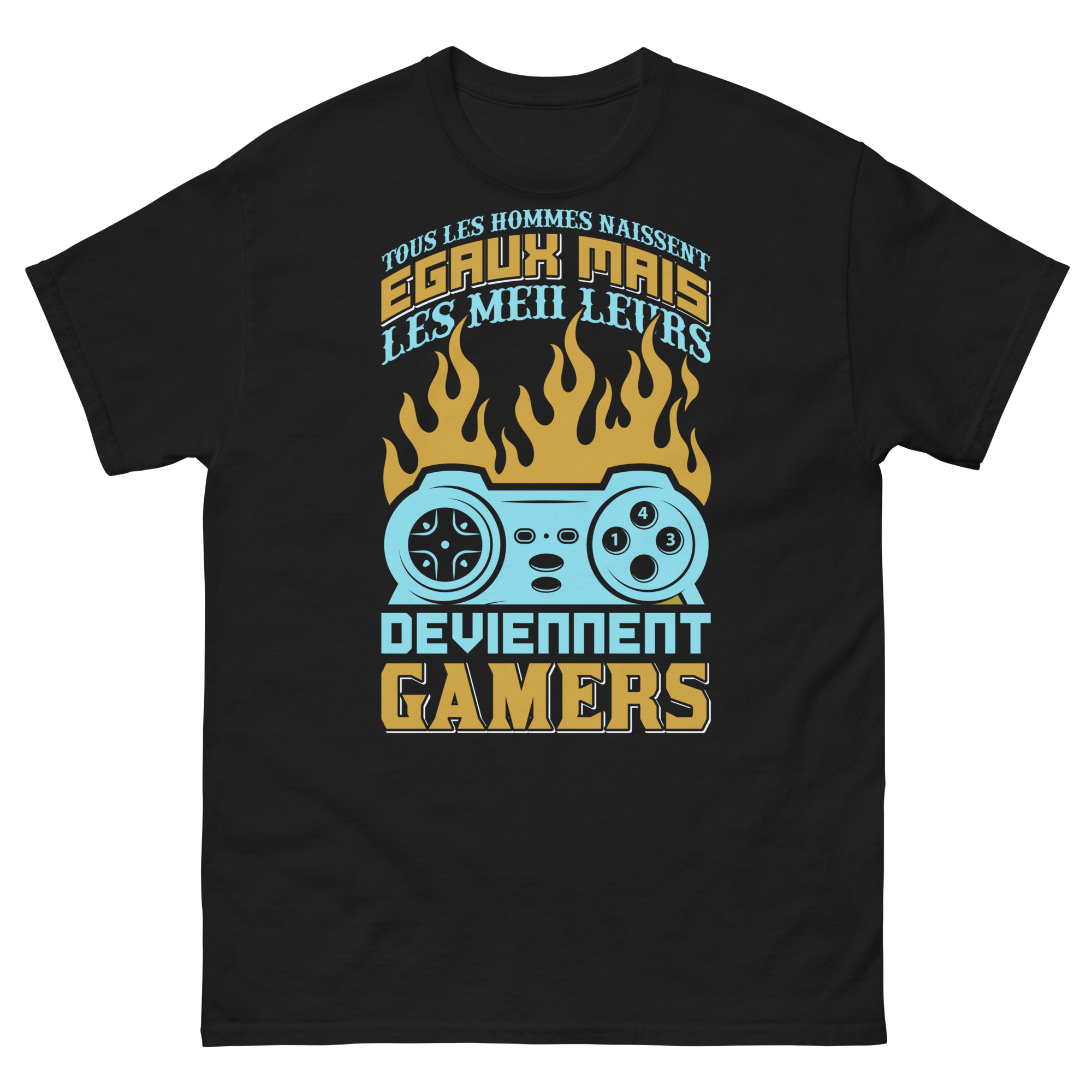 French gamer t-shirt with burning controller graphic
