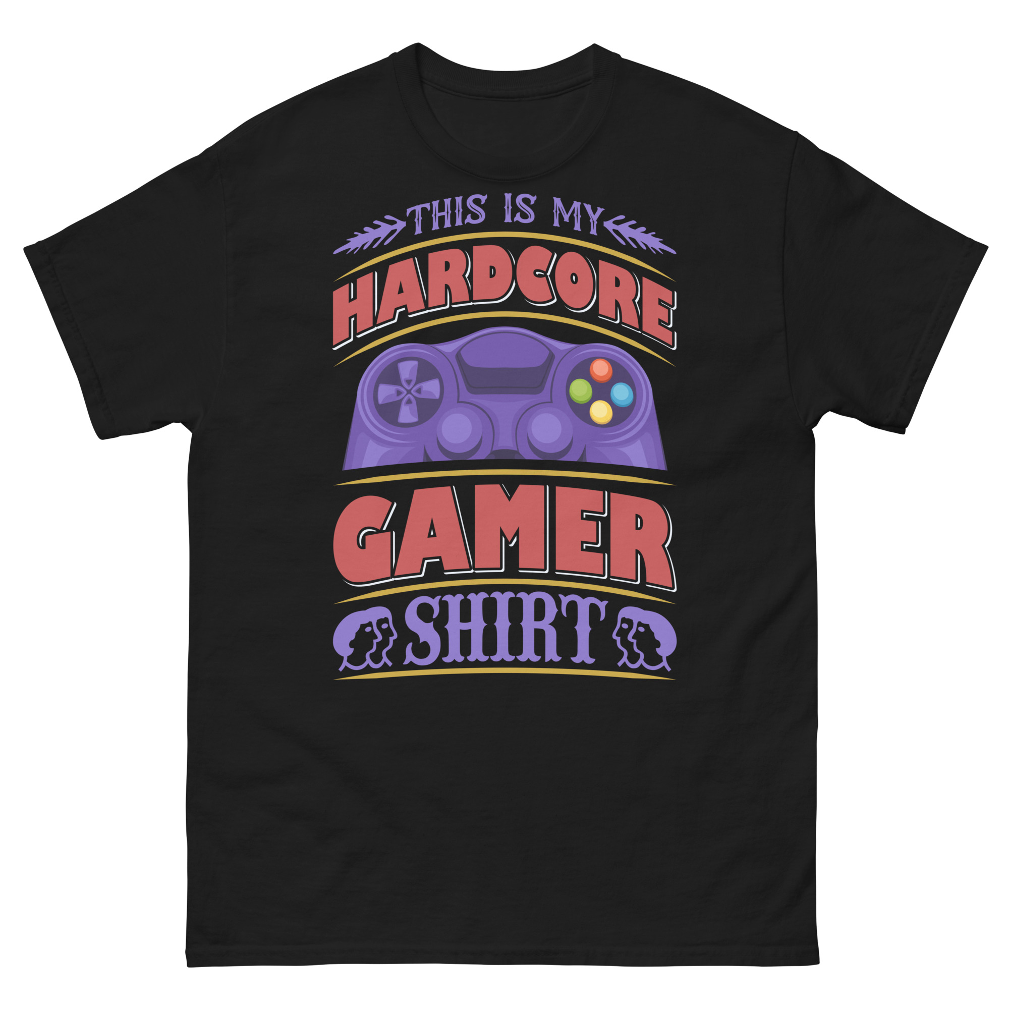 Hardcore gamer t-shirt with purple controller design