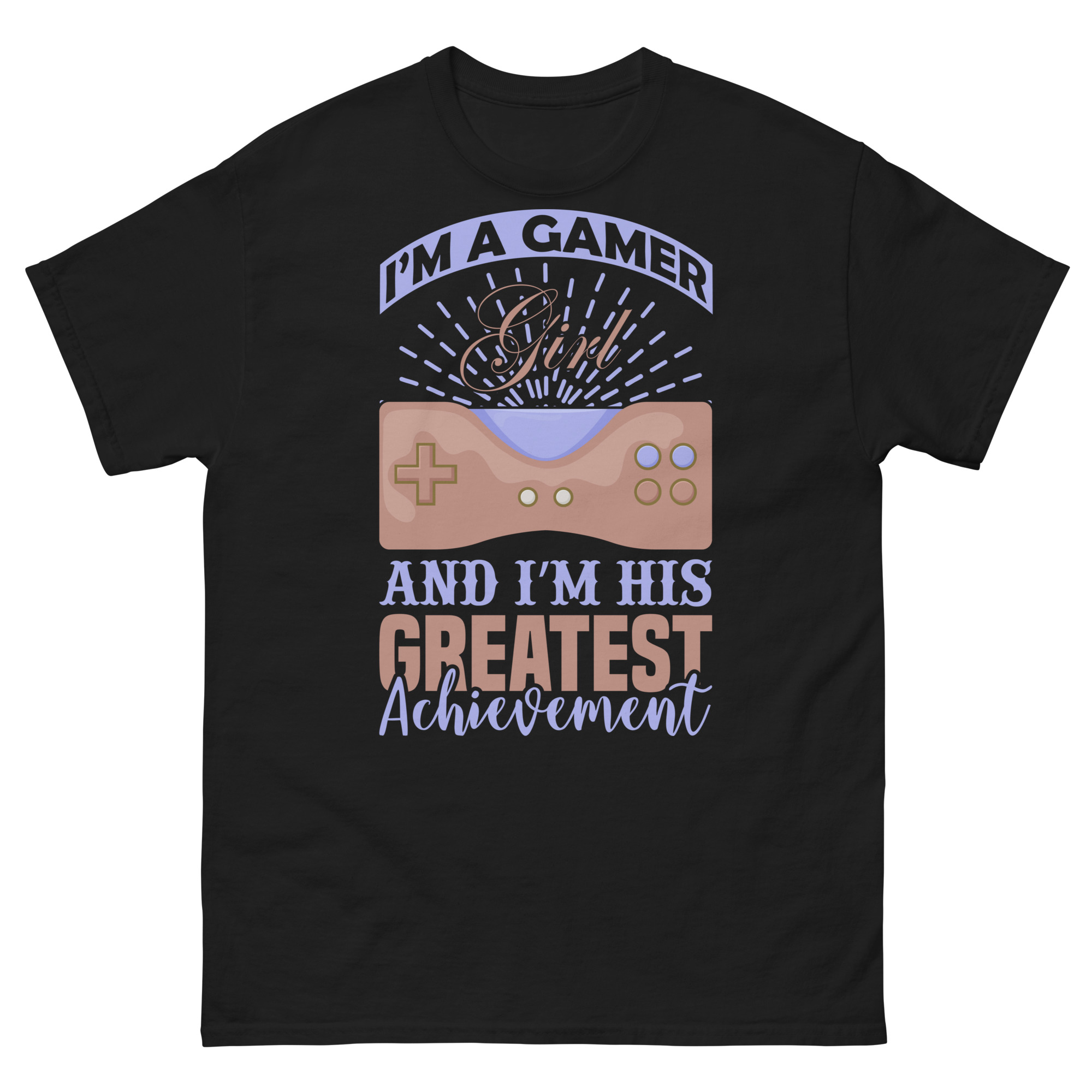 Gamer girl t-shirt with controller and greatest achievement quote