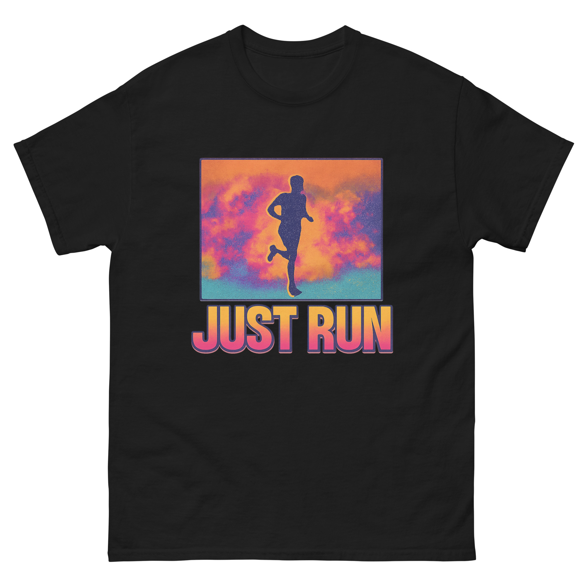 Just Run motivational shirt with runner silhouette
