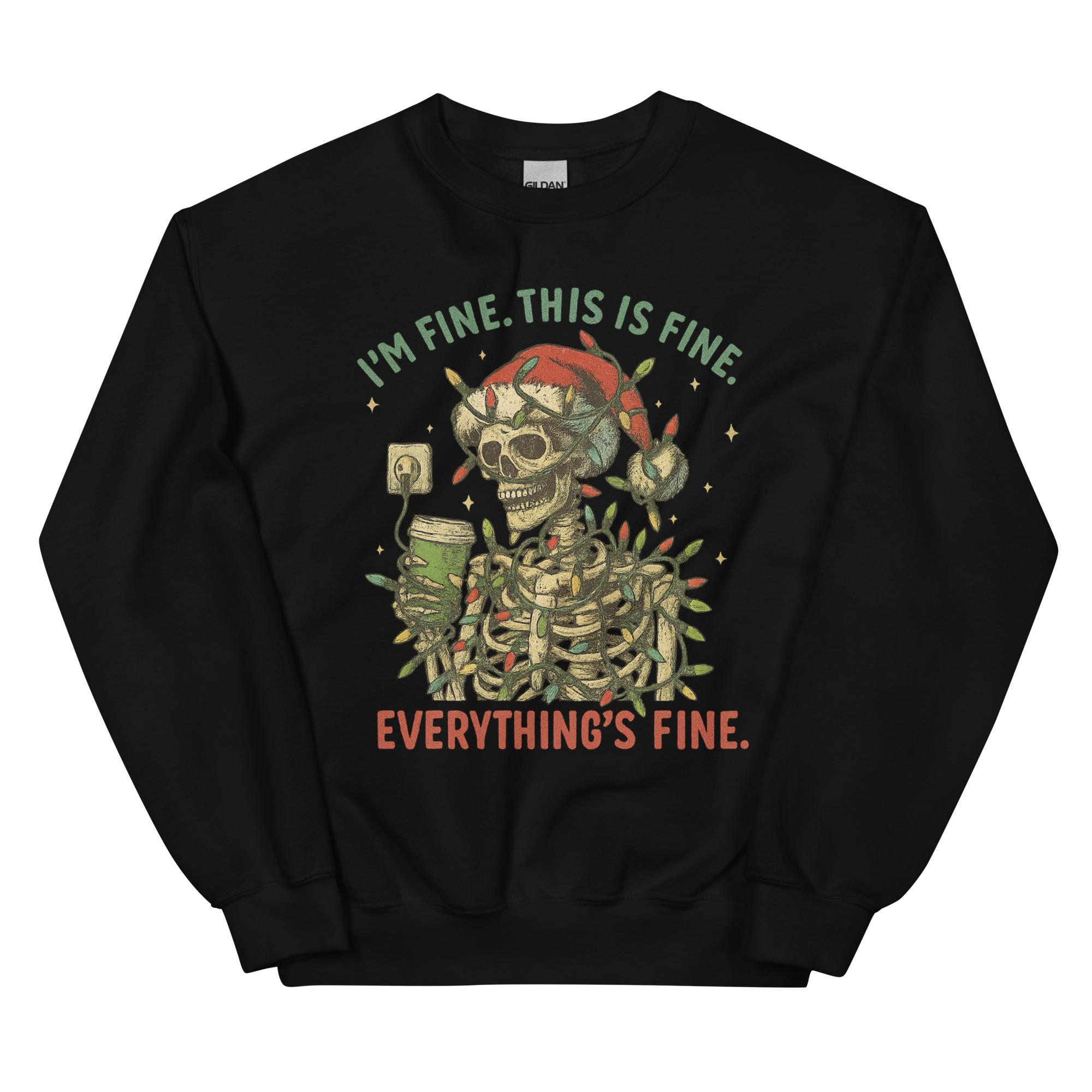 funny skeleton christmas sweatshirt with santa hat