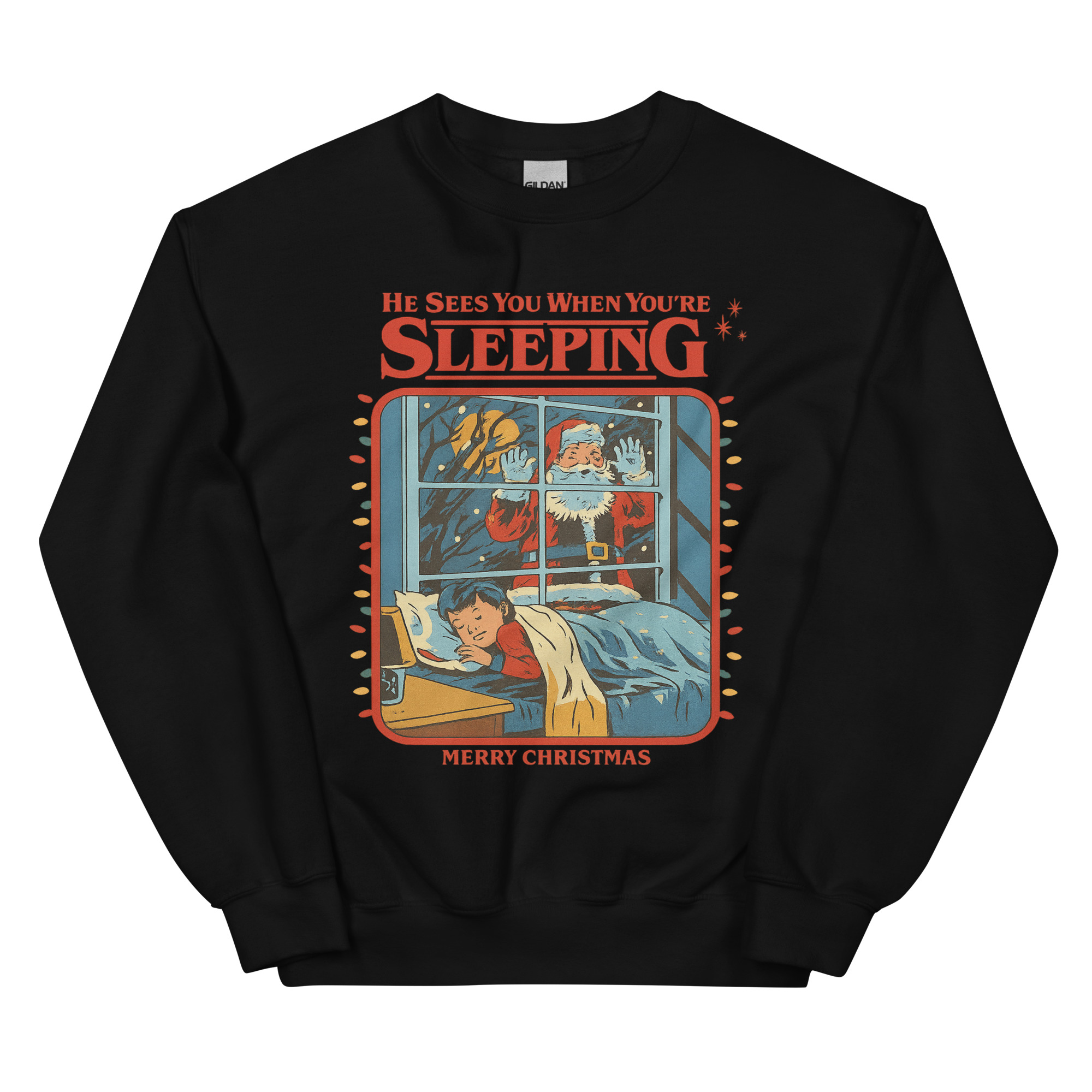 creepy santa christmas sweatshirt he sees you when you’re sleeping