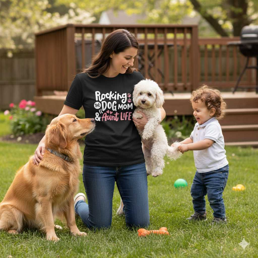 “Dog Mom & Aunt Life” Graphic Tee for Pet-Loving Women “Dog Mom & Aunt Life” Graphic Tee for Pet-Loving Women