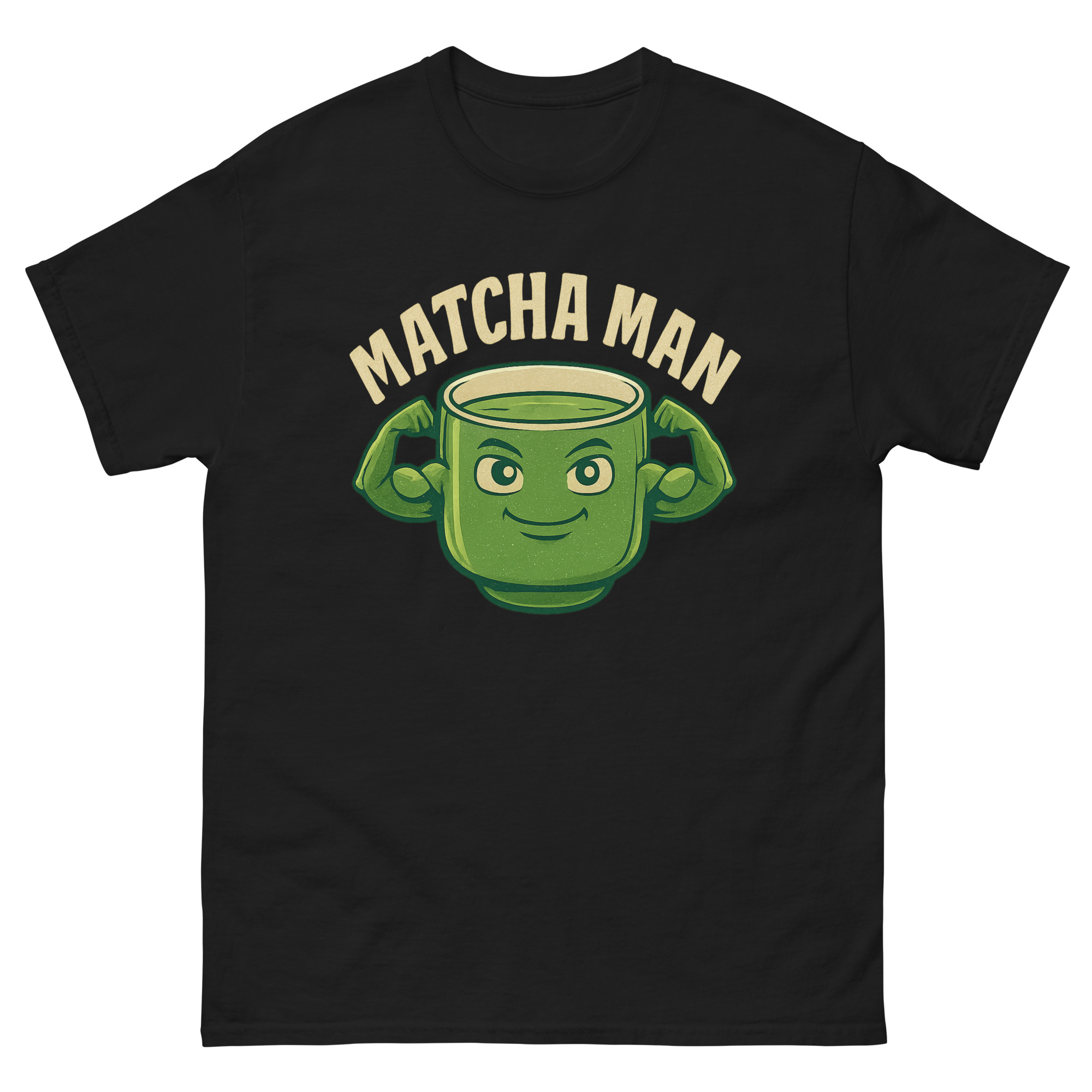 green tea shirt matcha man flexing cartoon design