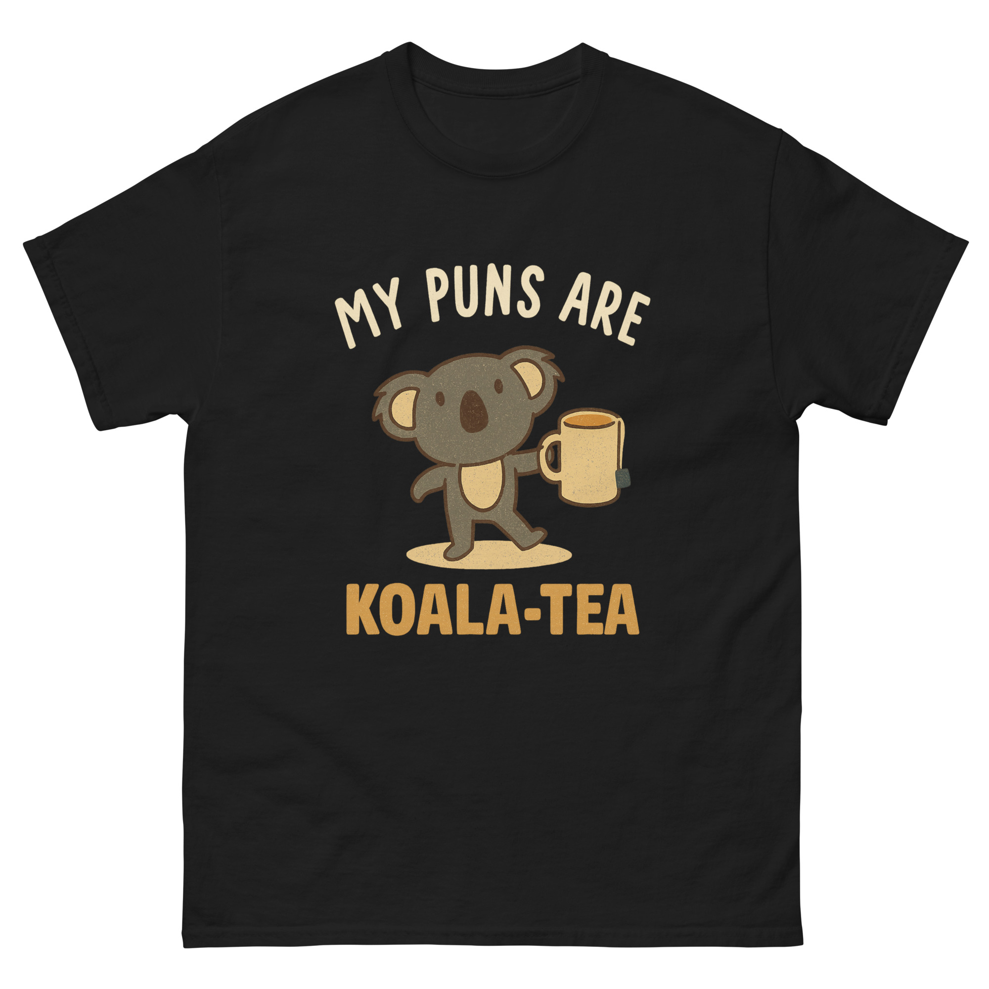 my puns are koala tea shirt with cartoon koala holding mug