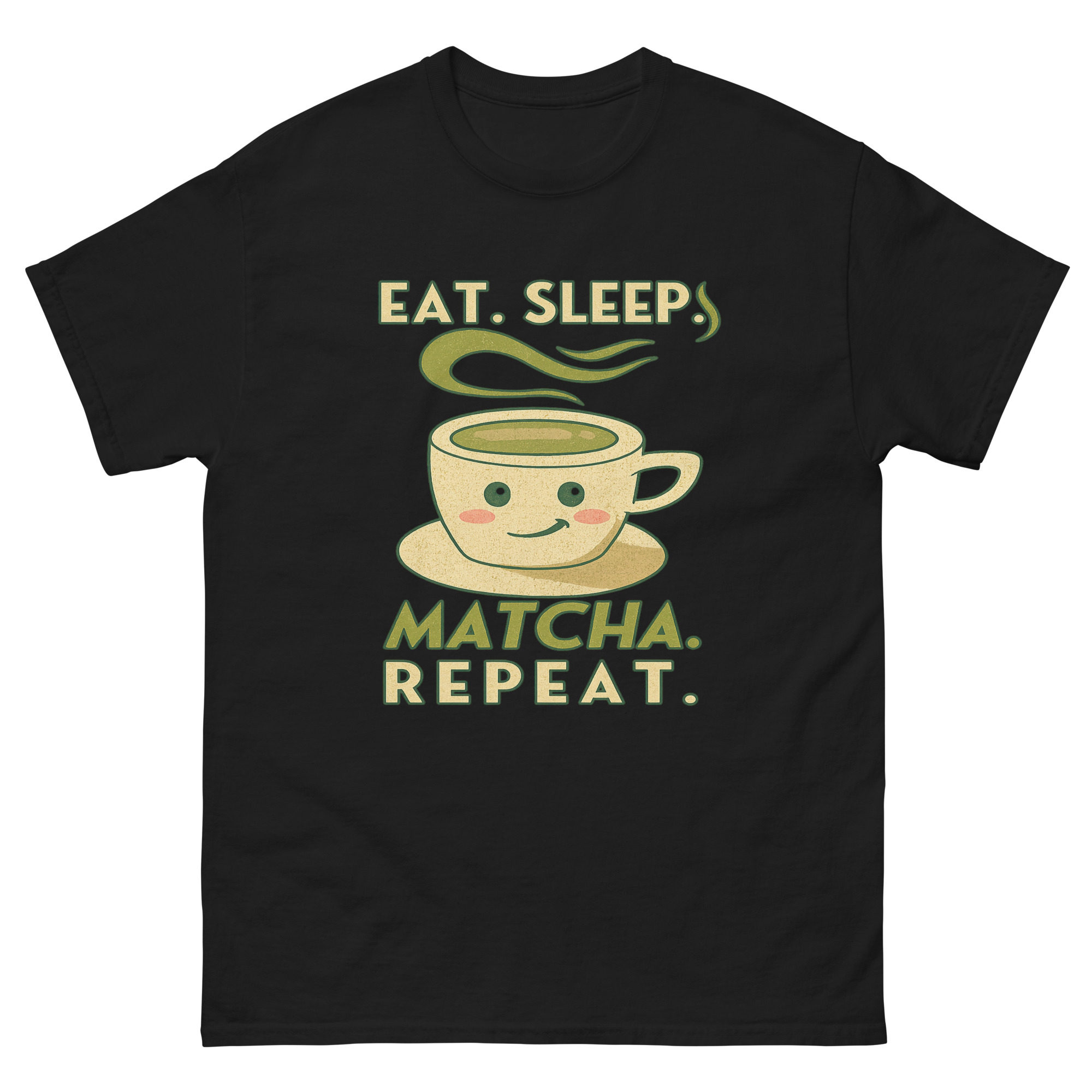 funny matcha green tee shirt eat sleep repeat design