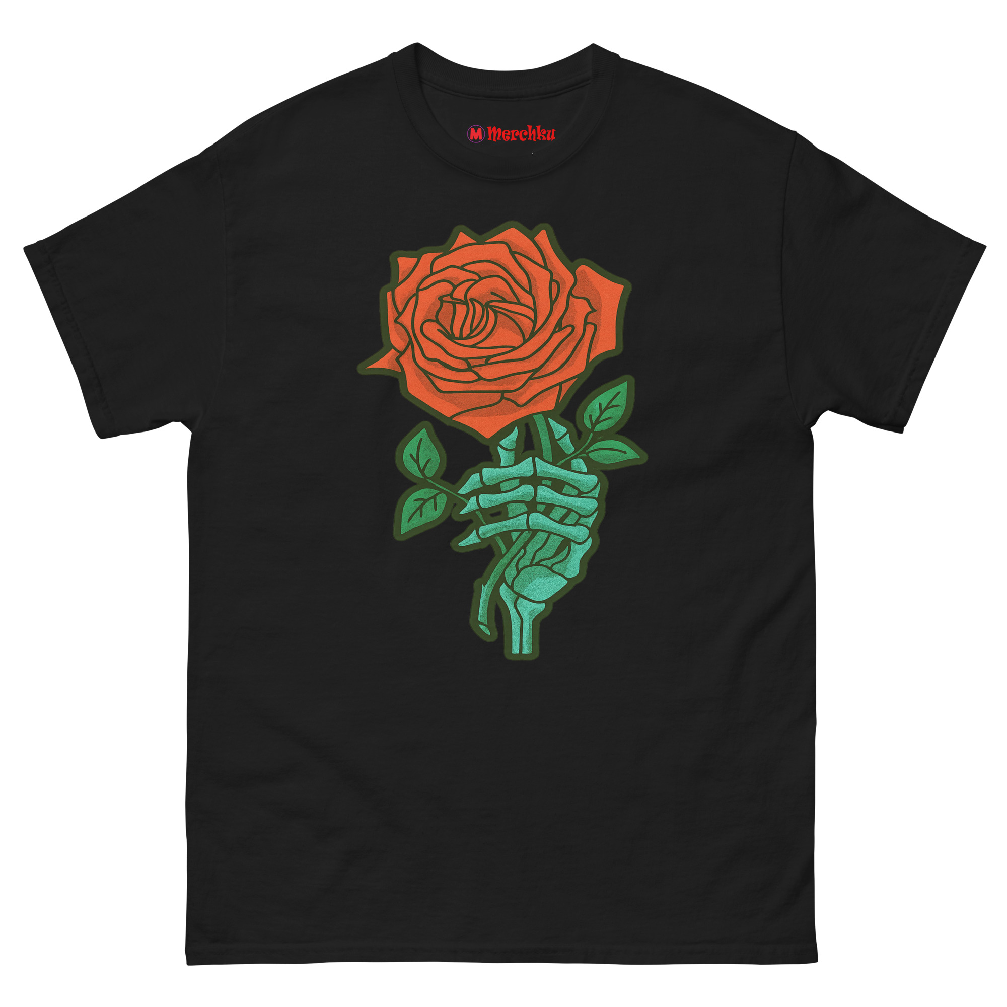 Skeleton hand holding rose shirt gothic design