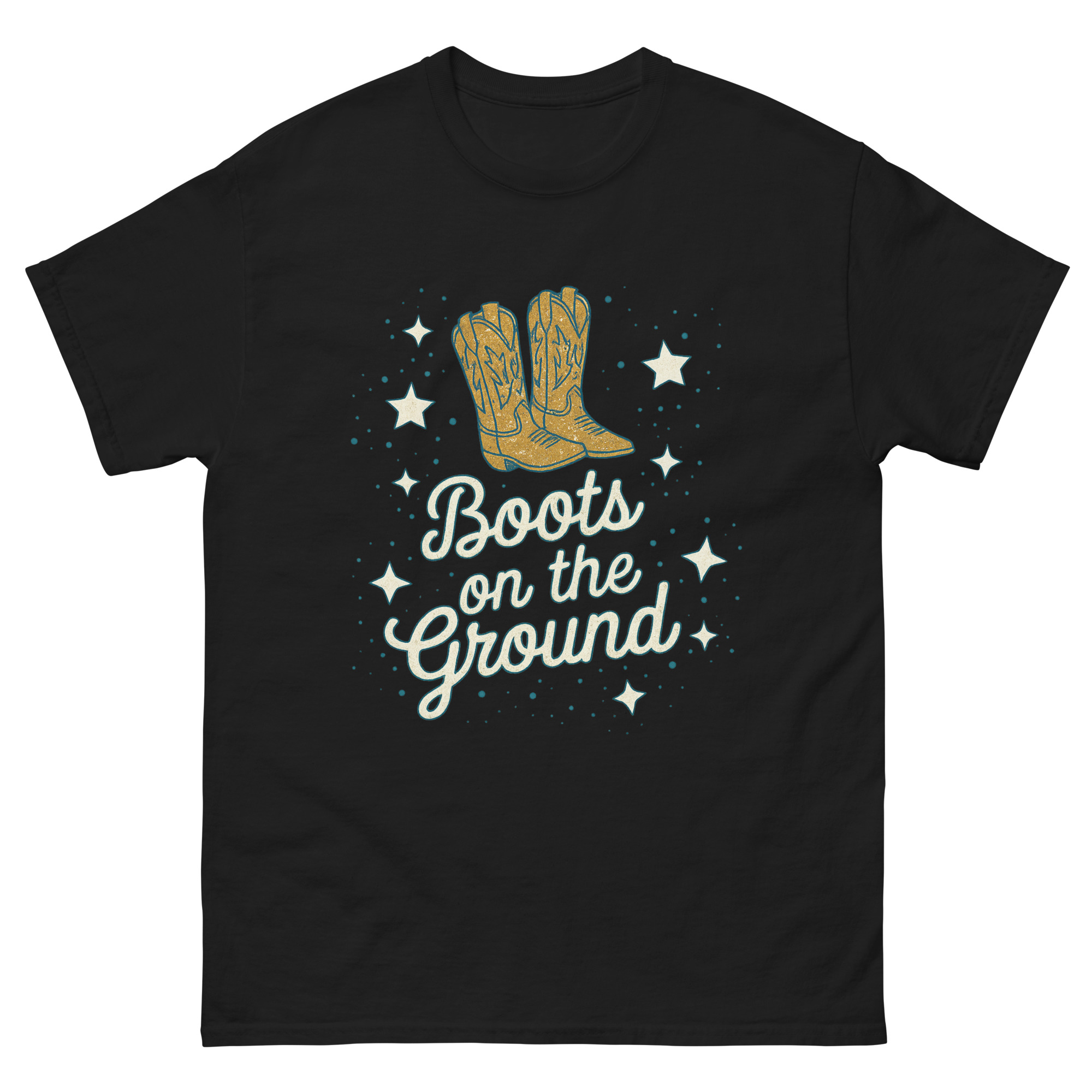 cowboy boot t shirt with boots on the ground western graphic design