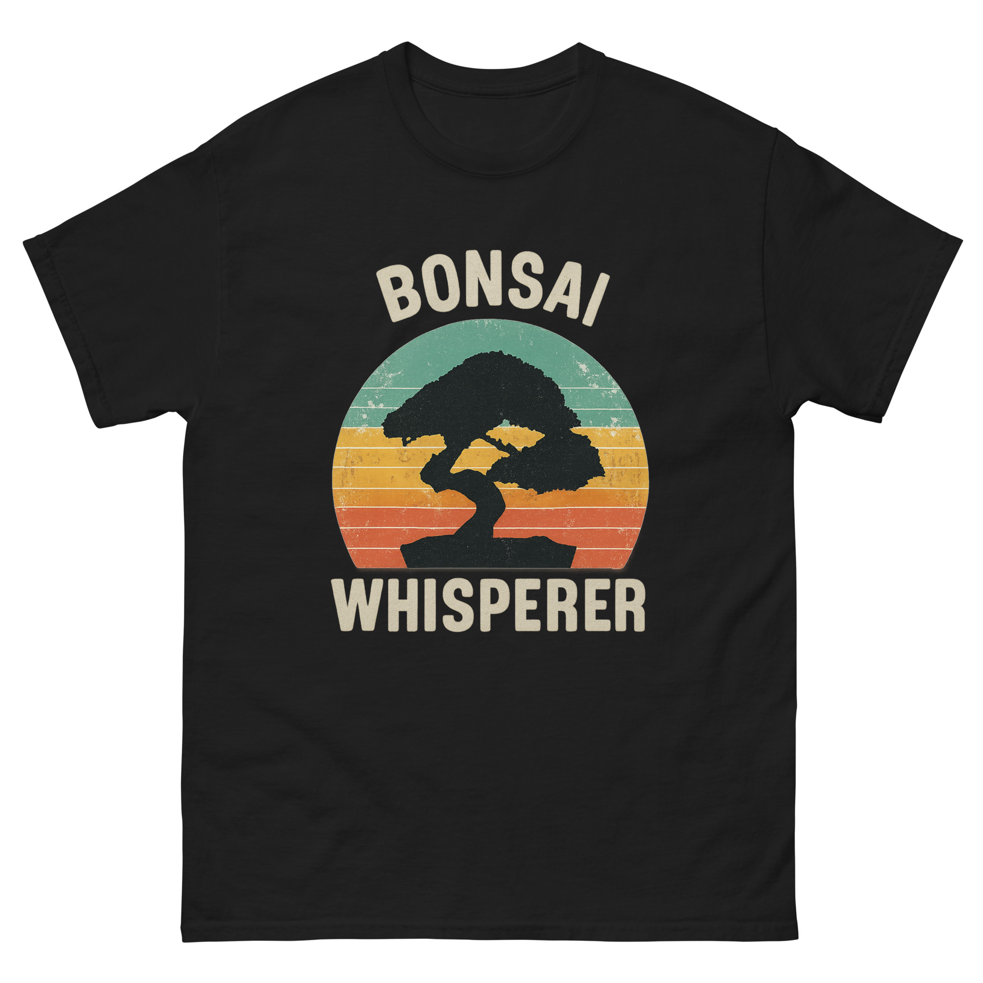 retro bonsai whisperer shirt with bonsai tree graphic