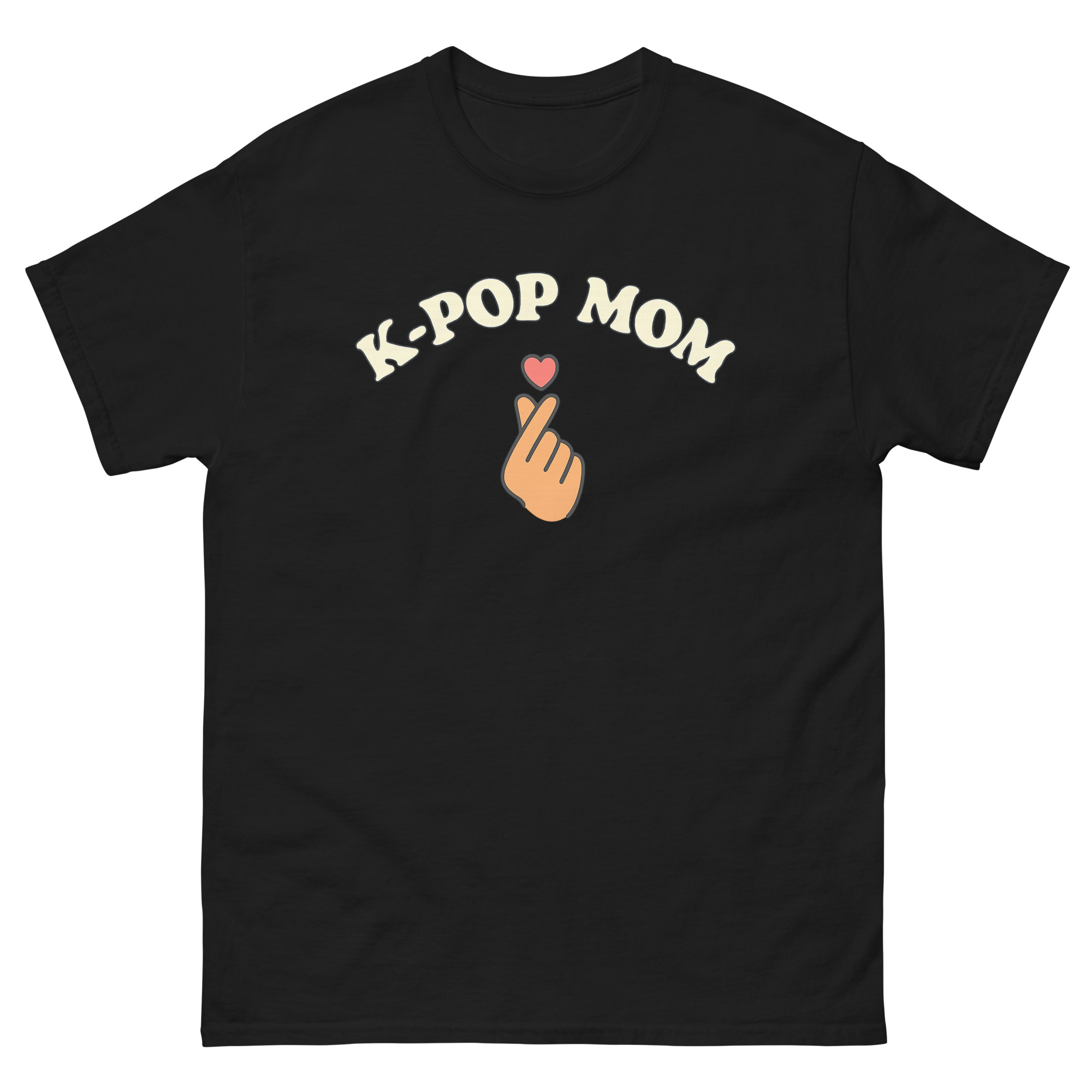 stylish proud Kpop mom shirt with finger heart design