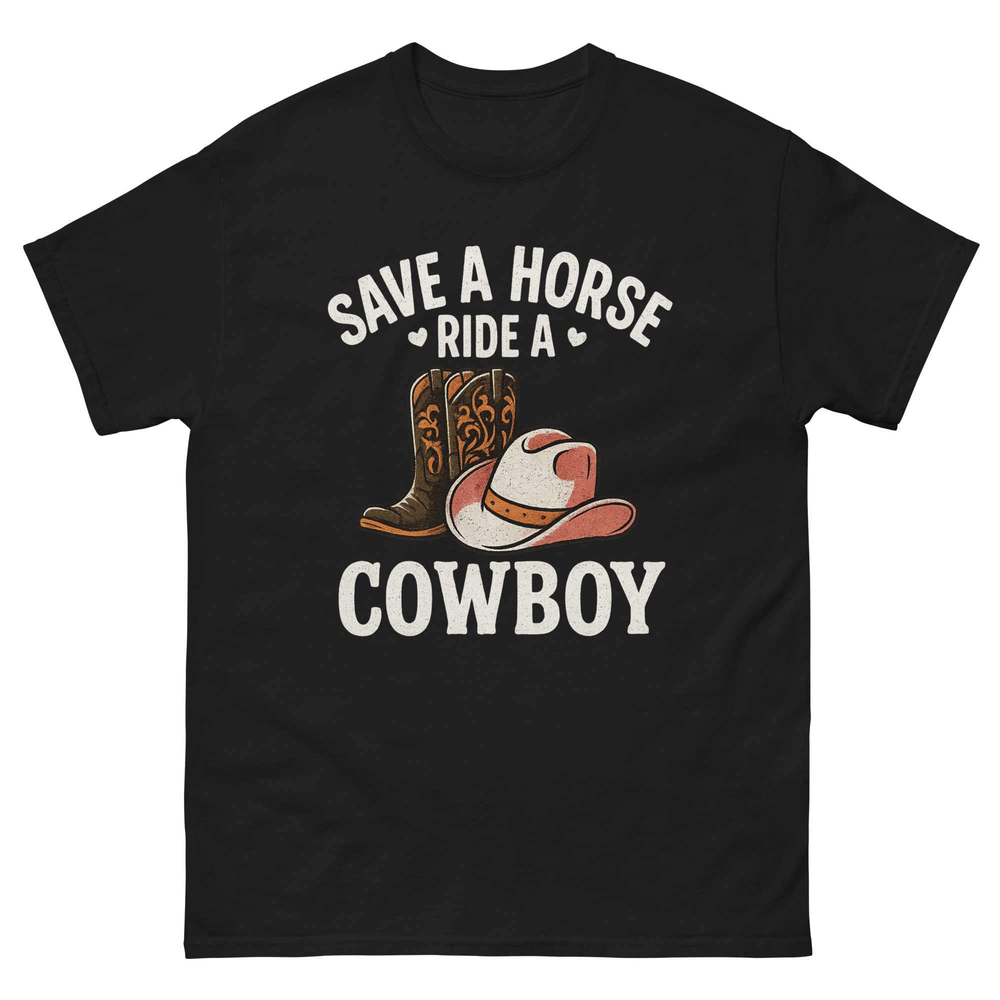 Save a Horse Ride a Cowboy western country humor t shirt with boots and hat graphic