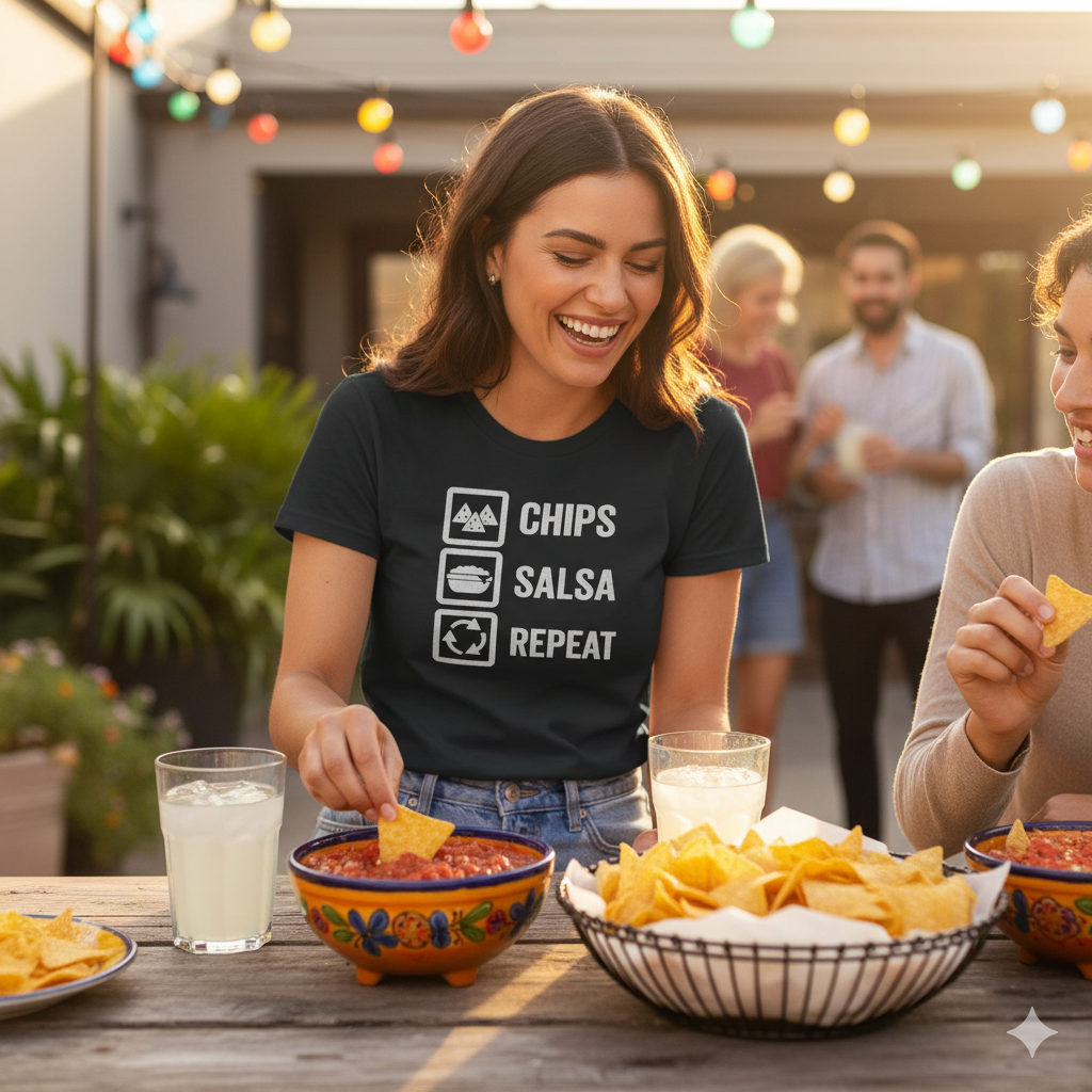 Chips Salsa Repeat Shirt – Funny Food Lover Tee