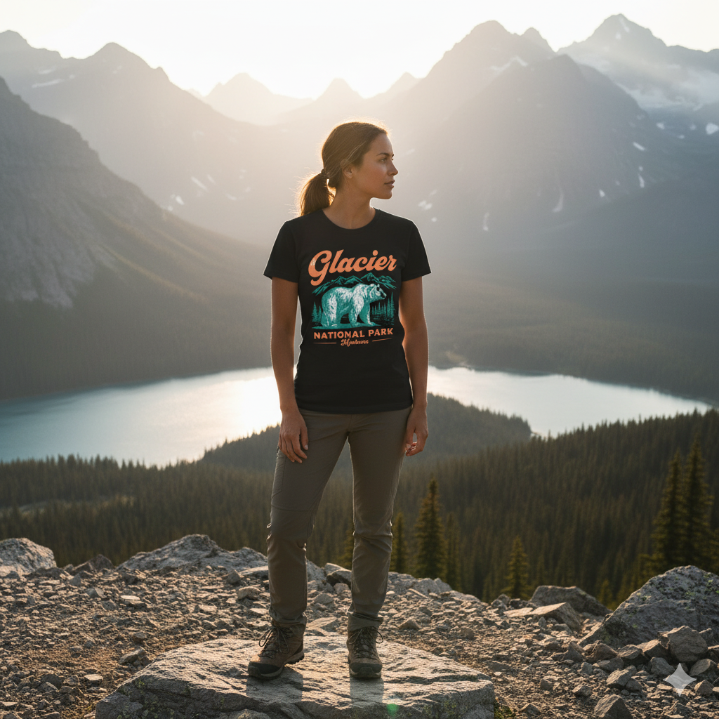 Glacier National Park Tee Shirt – Montana Bear Adventure Shirt