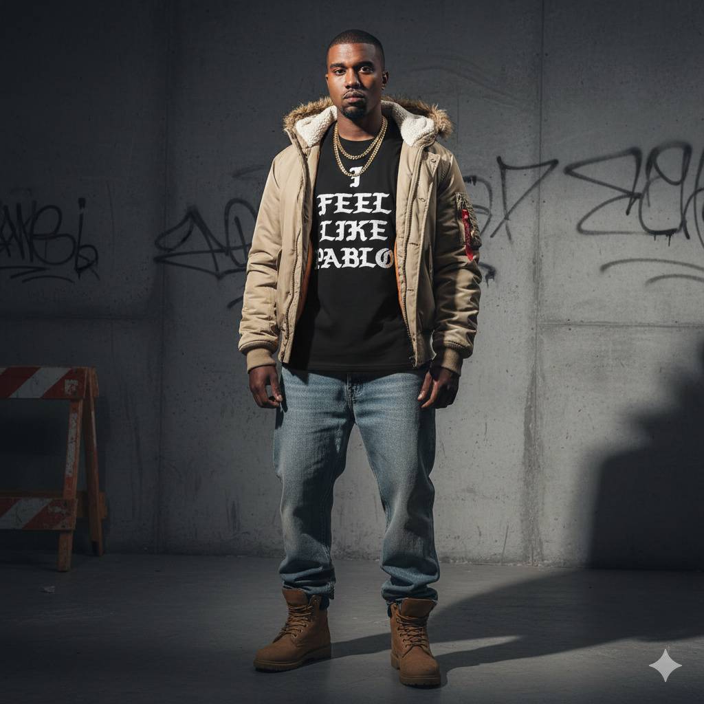Feel Like Pablo Tee – Kanye-Inspired Streetwear Man in urban setting wearing Feel Like Pablo shirt