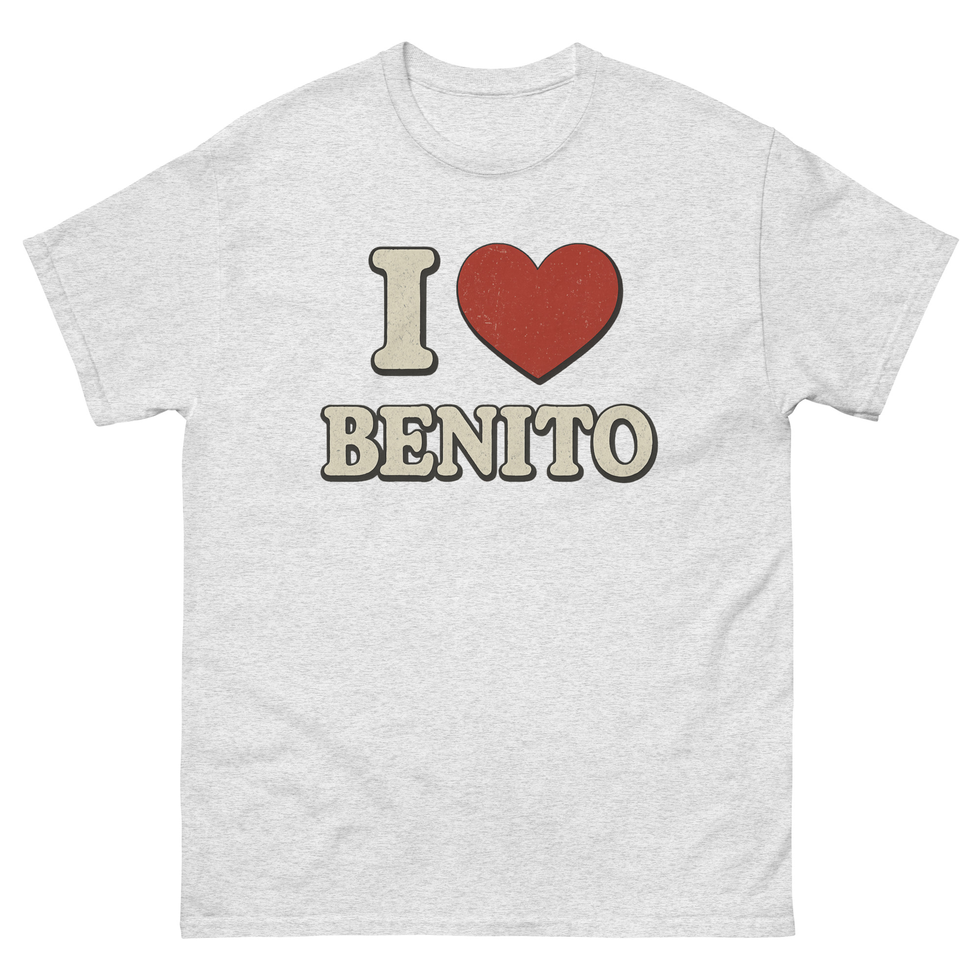 I Heart Benito T-Shirt with bold red heart and vintage typography design