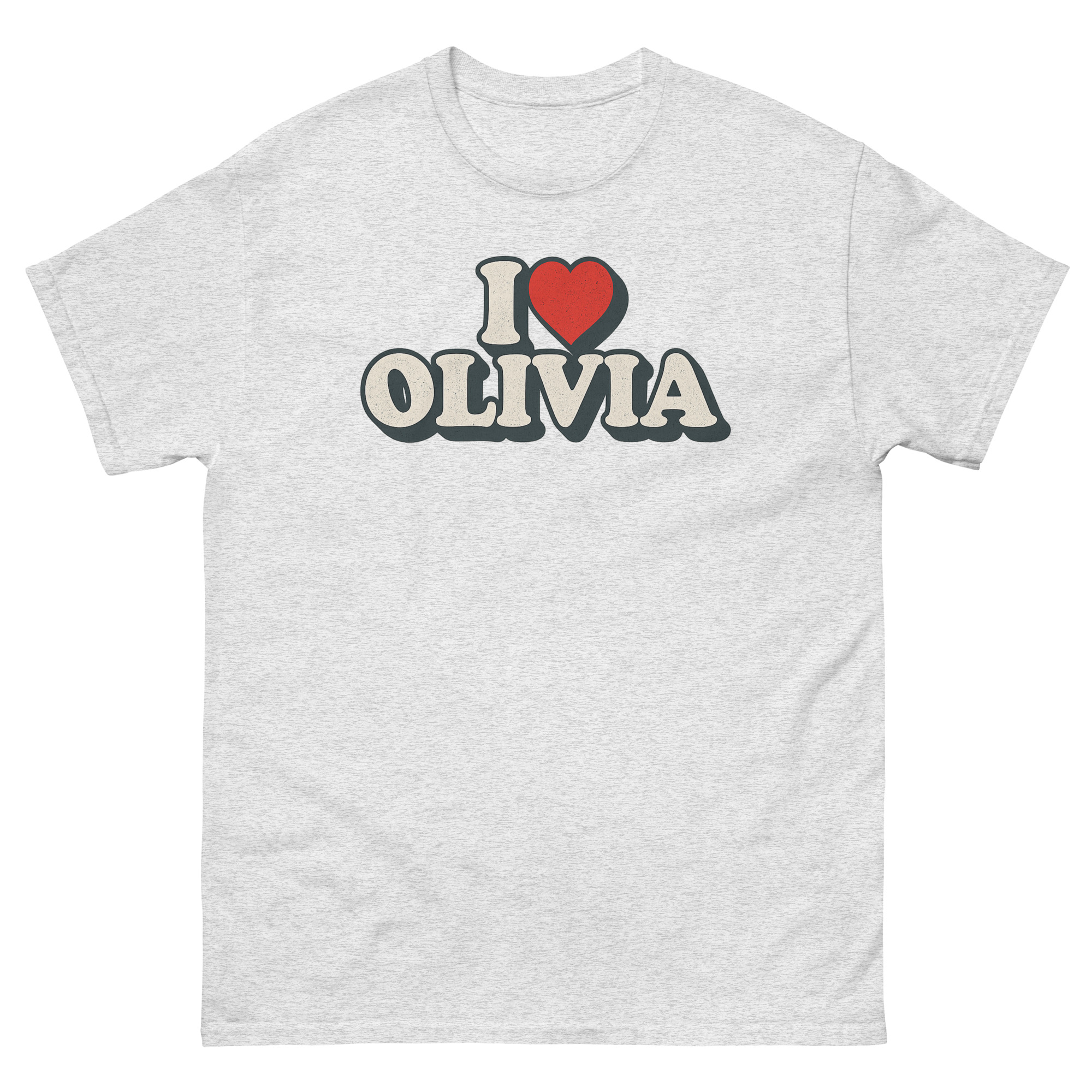 I Love Olivia Shirt with retro heart design and bold vintage typography graphic