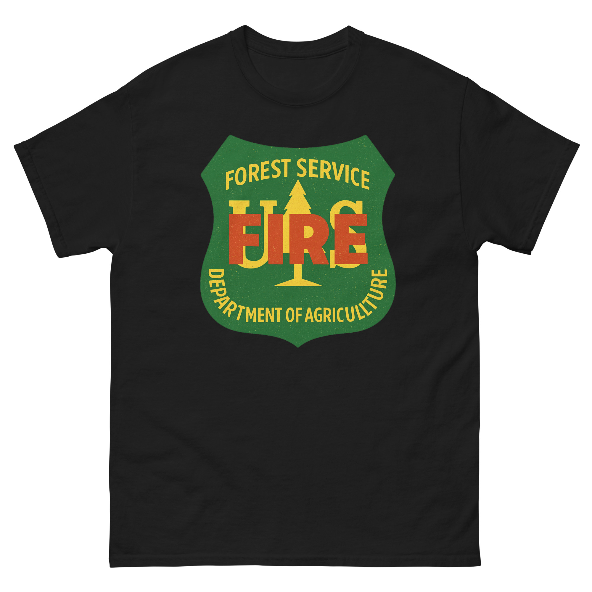 US Forest Service Fire T-Shirt with forestry badge design honoring wildland firefighters and forest rangers