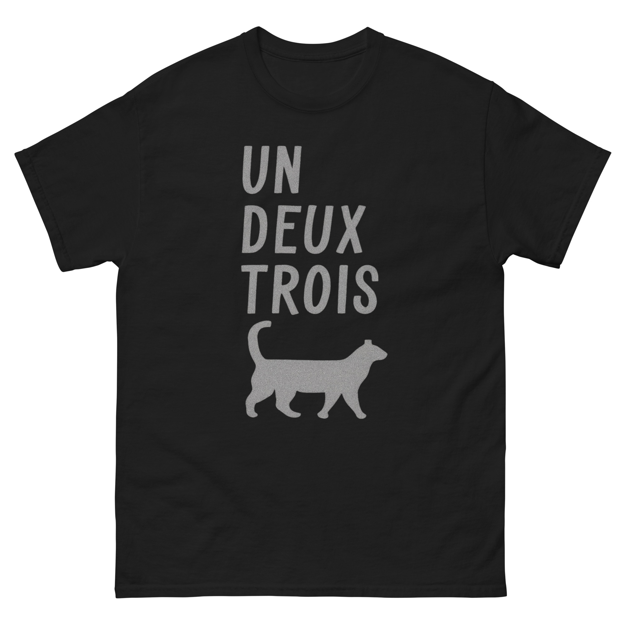 Un Deux Trois Cat T-Shirt – funny French phrase cat lover tee gift idea