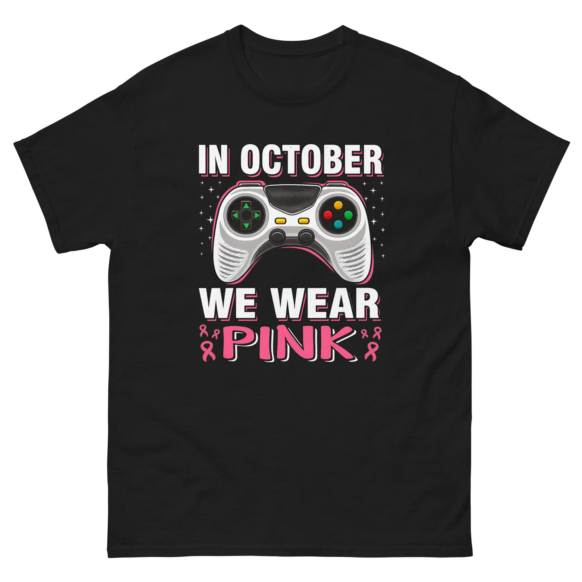 in october we wear pink gamer t shirt breast cancer awareness gift