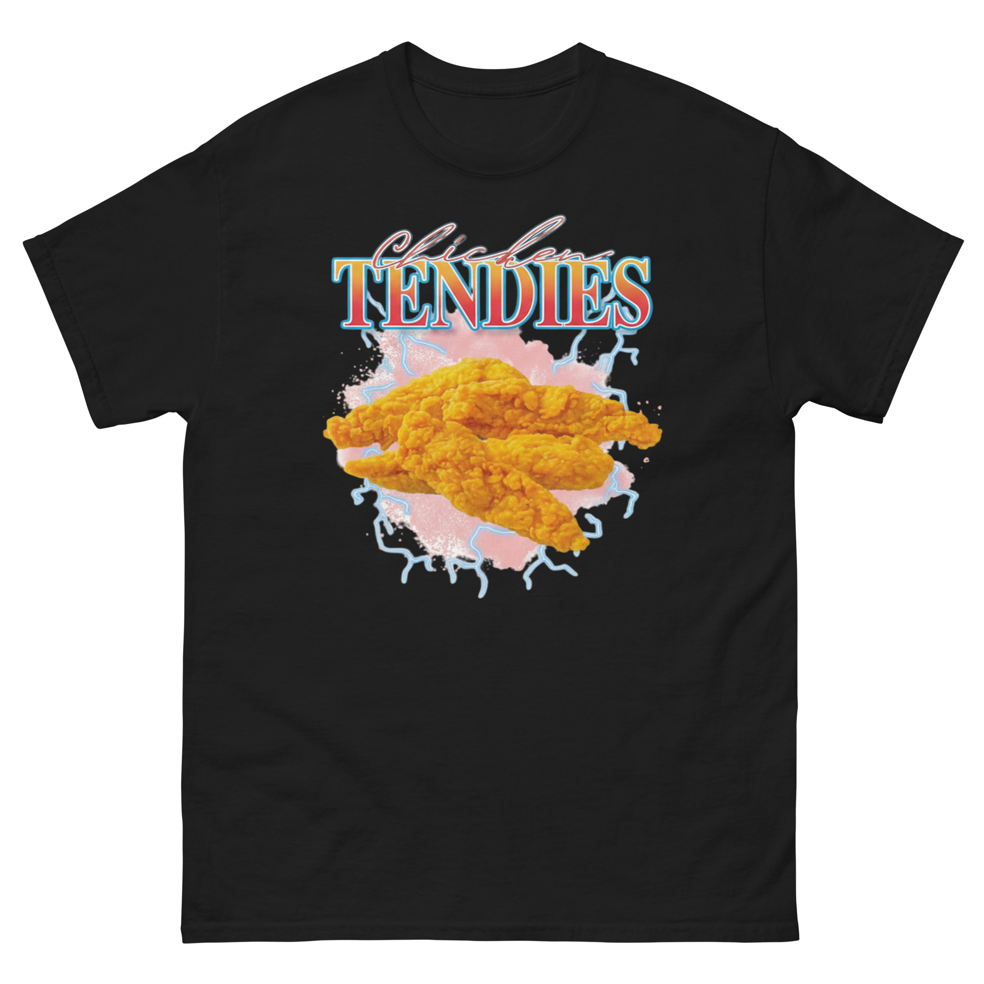 Chicken tendies shirt with crispy fried tender graphic and retro text