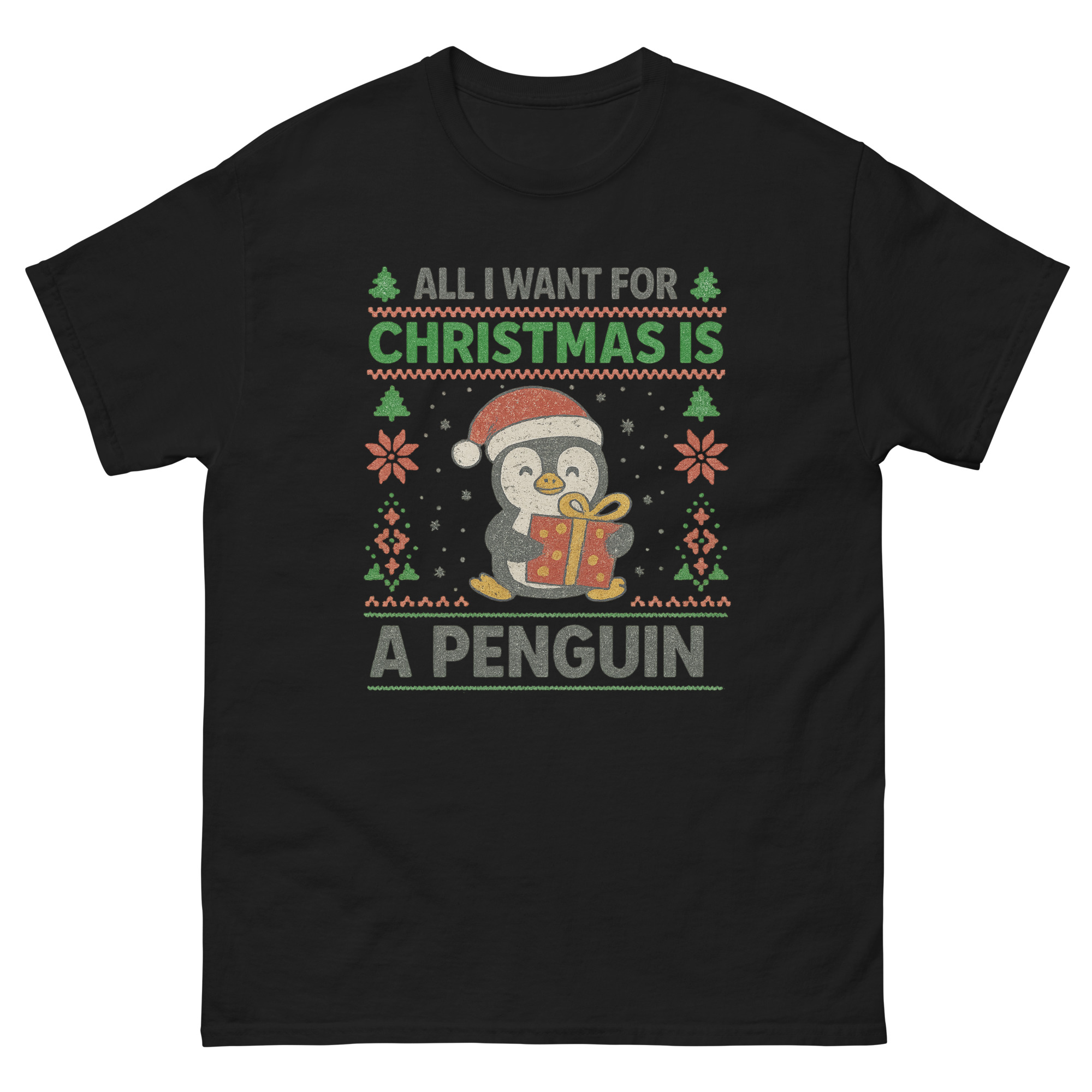 cute penguin christmas shirt with santa hat and gift design