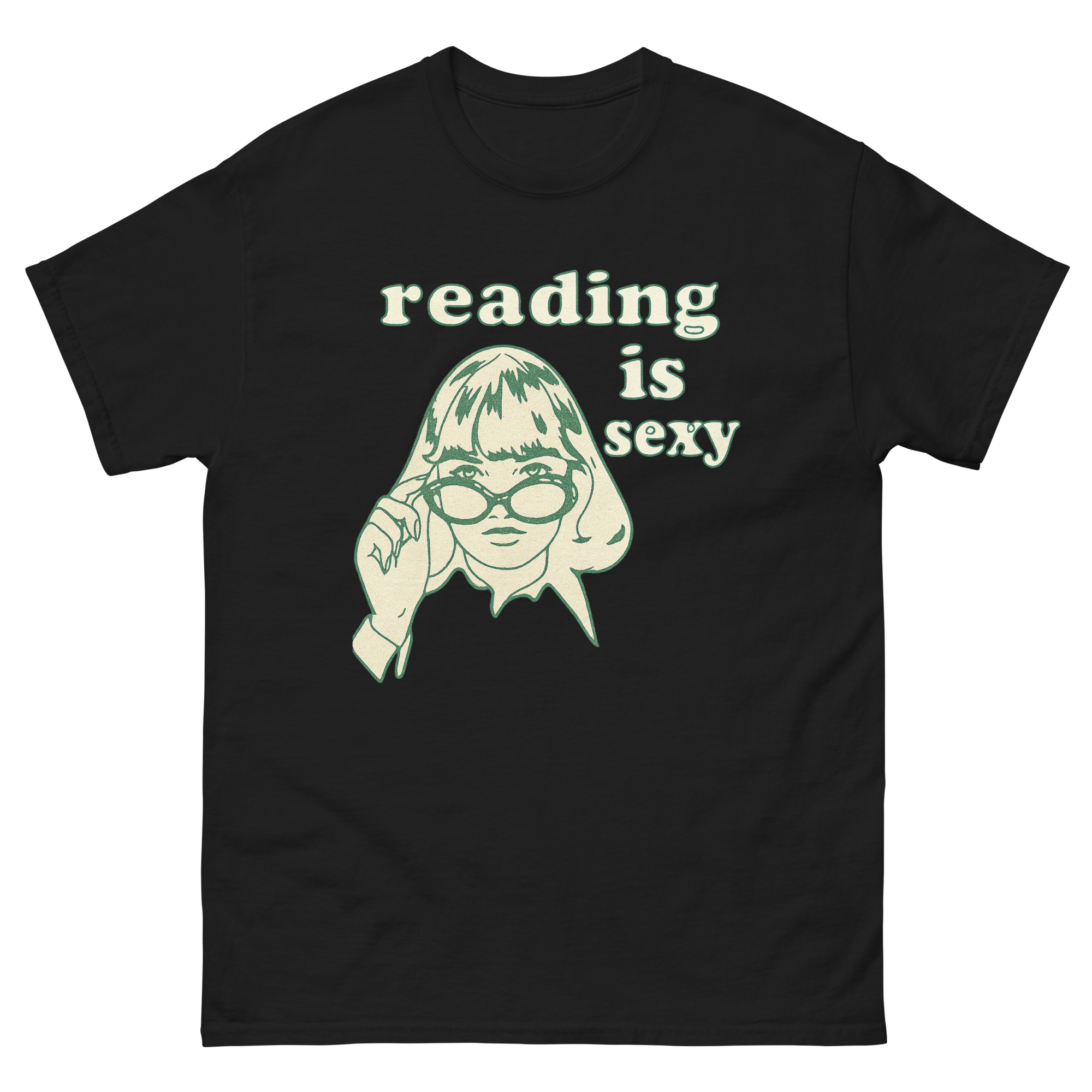 Retro Reading Is Sexy Shirt featuring woman with glasses graphic – book lover aesthetic tee